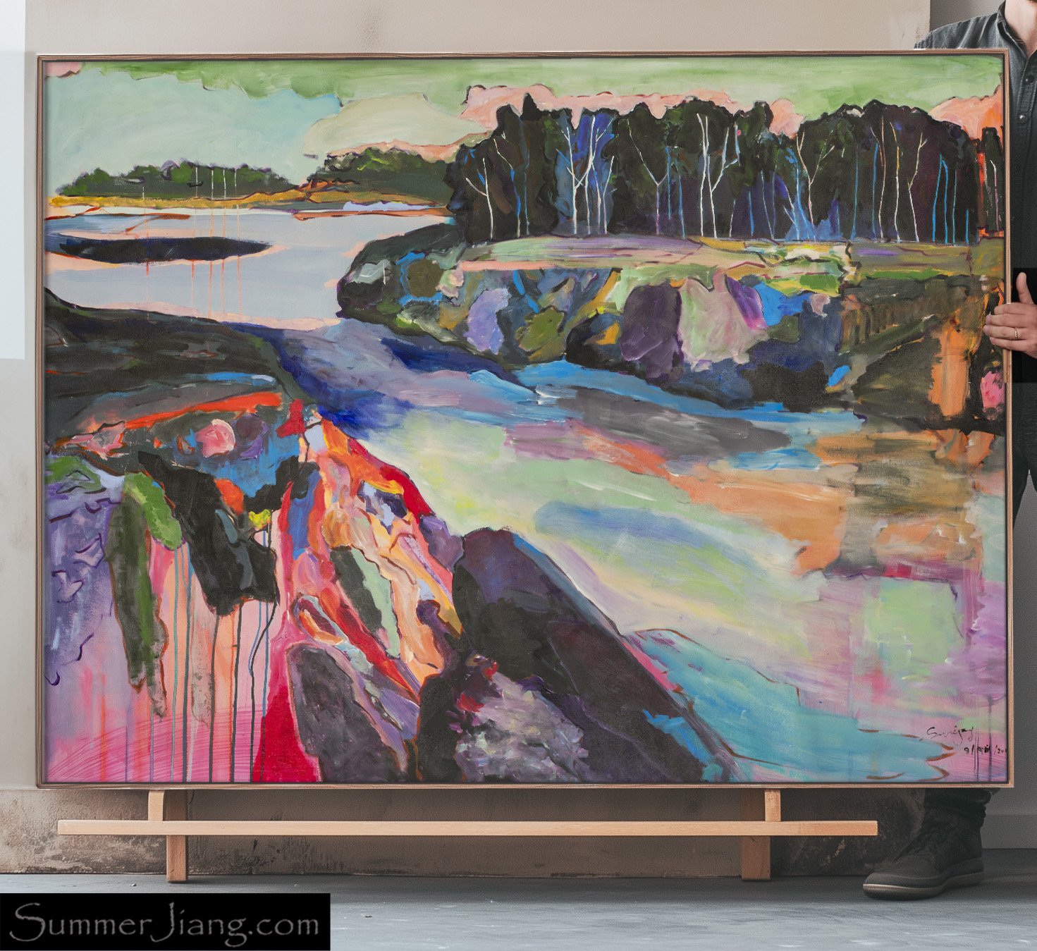 Rebellion Large Modern canvas wall art styled in a room setting by Summer Jiang