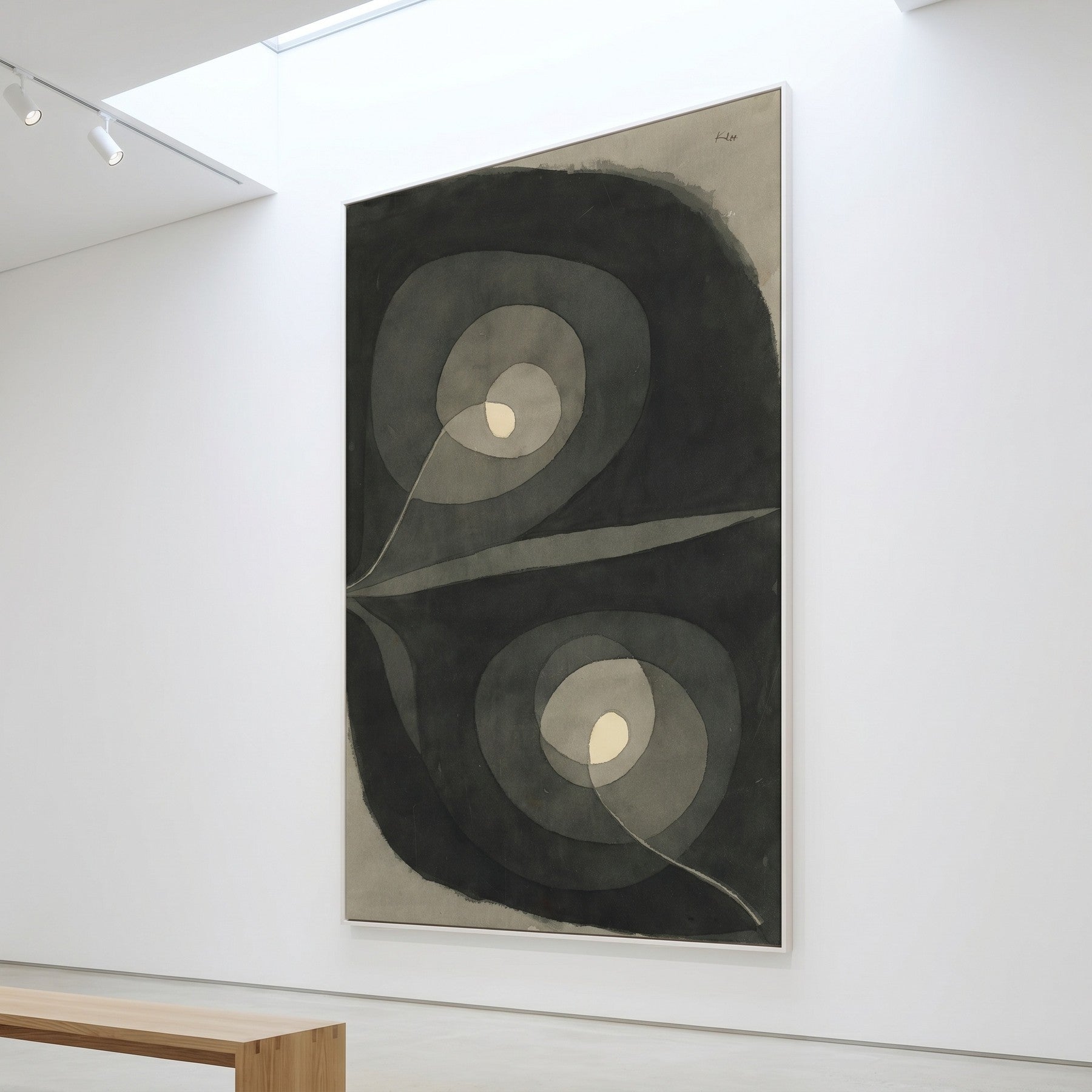 Spiral Screw Flowers III Tall Abstract Botanical canvas wall art framed and hung on a wall by Paul Klee