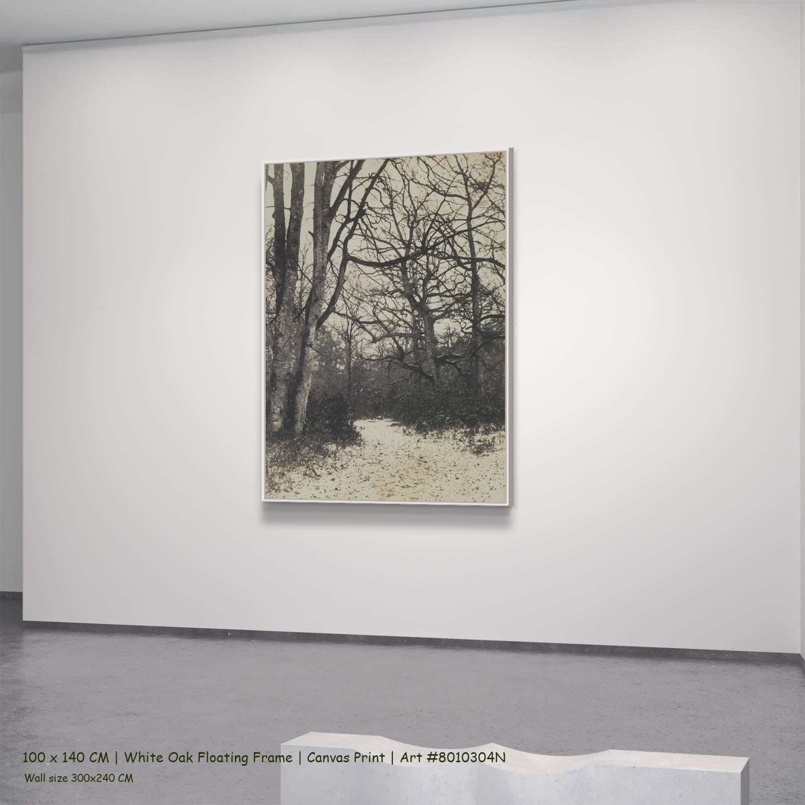 Fontainebleau Forest Landscape canvas wall art in a white oak floating frame, 100 × 140 cm
