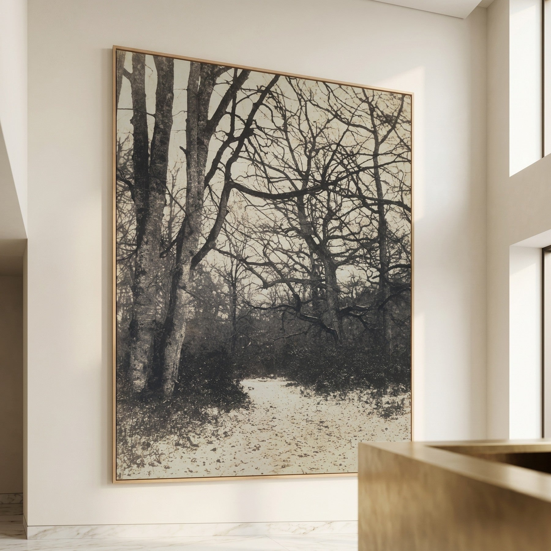 Fontainebleau Forest Tall Forest Landscape canvas wall art framed and hung on a wall by Eugène Cuvelier
