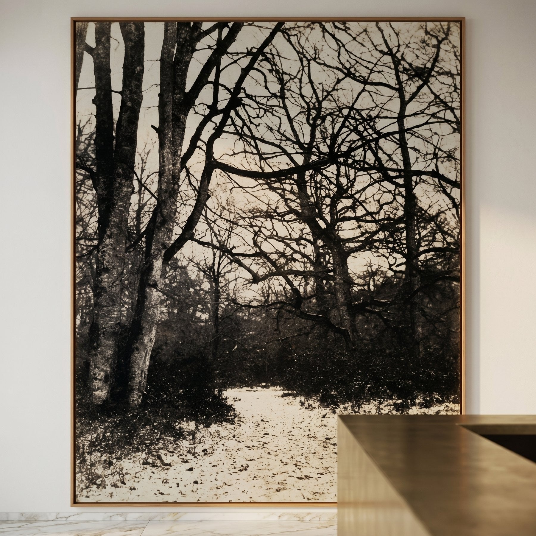 Fontainebleau Forest Landscape canvas wall art shown in a styled room by Eugène Cuvelier (view 6)