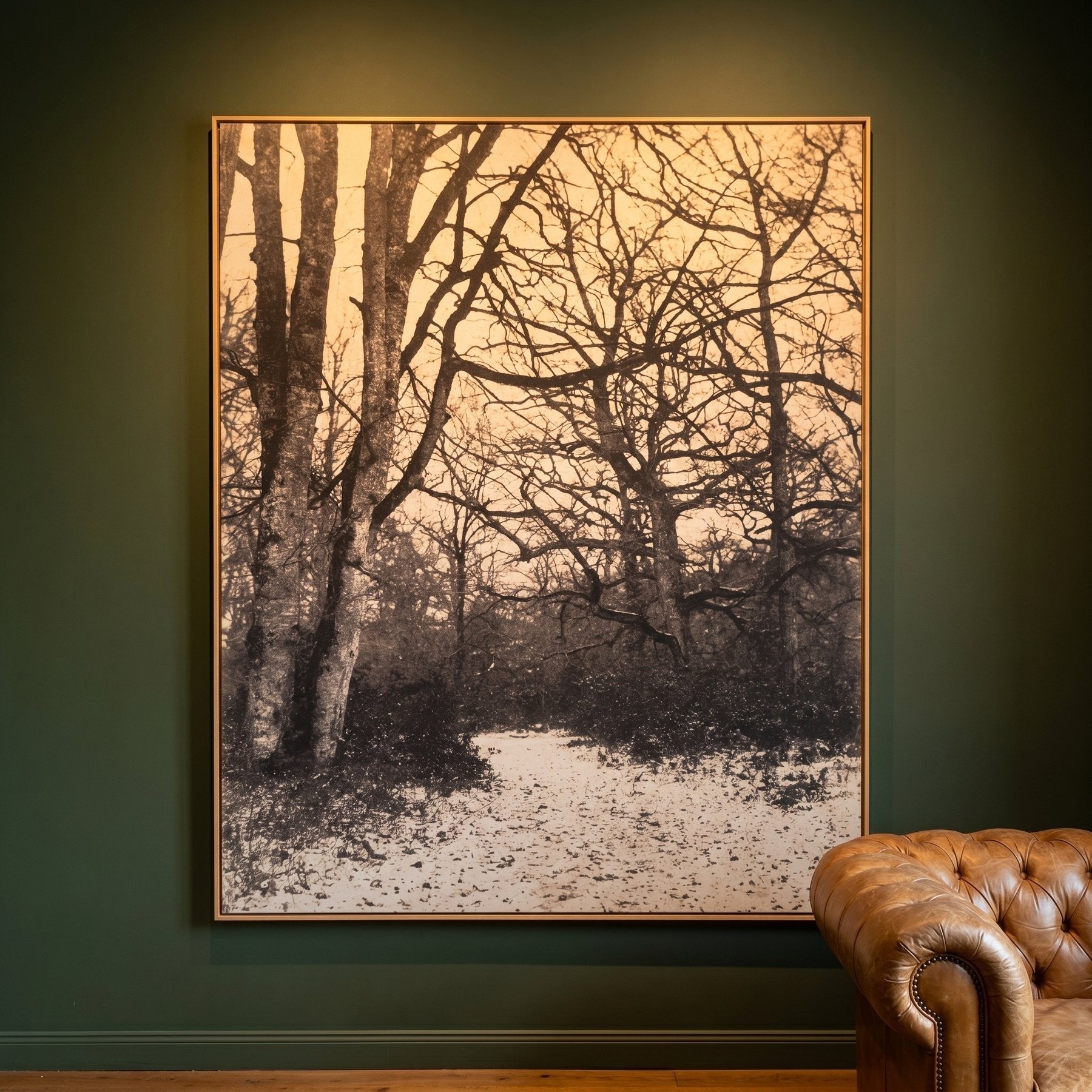 Fontainebleau Forest Landscape canvas wall art shown in a styled room by Eugène Cuvelier (view 7)