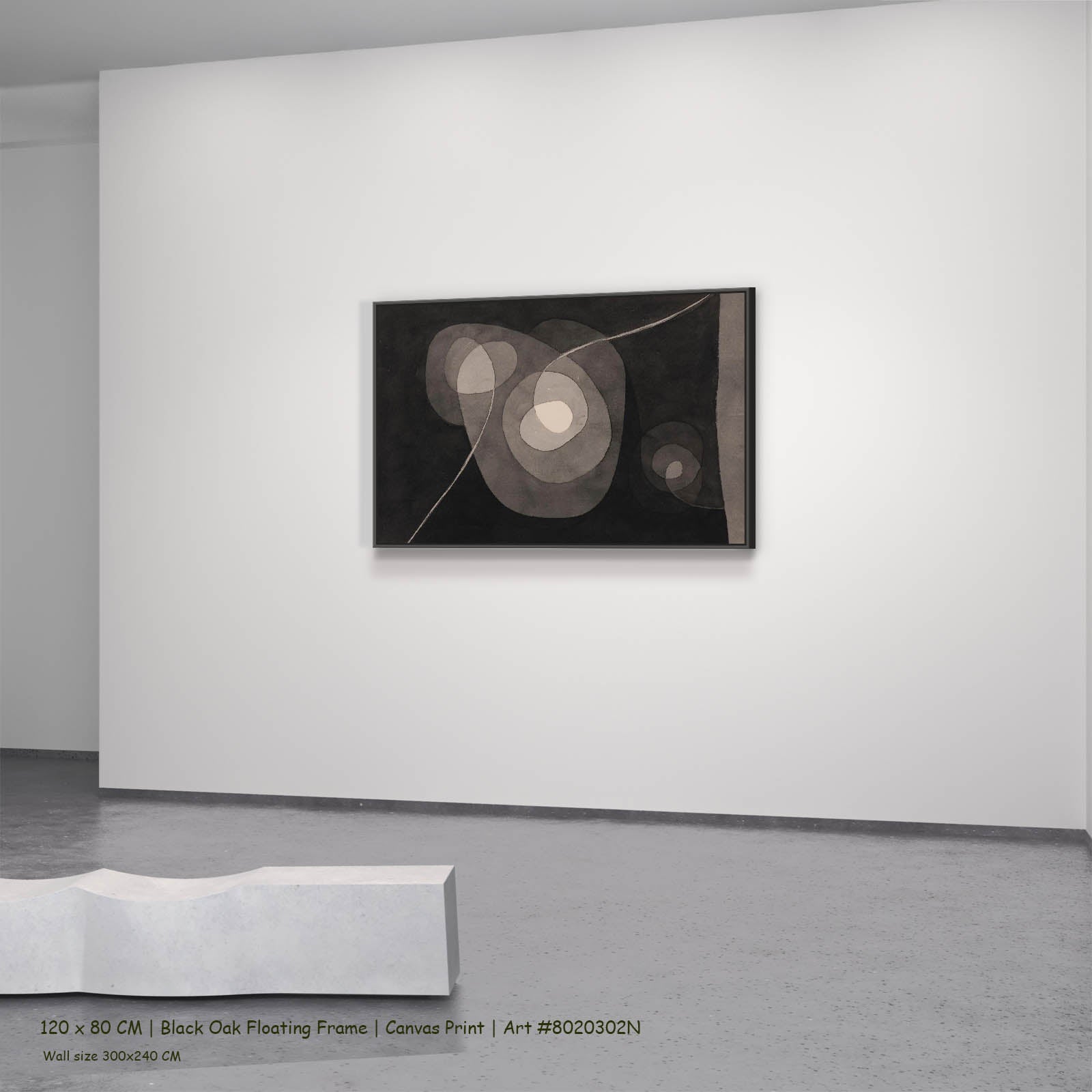 Spiral Screw Flowers II Botanical canvas wall art in a black oak floating frame, 120 × 80 cm