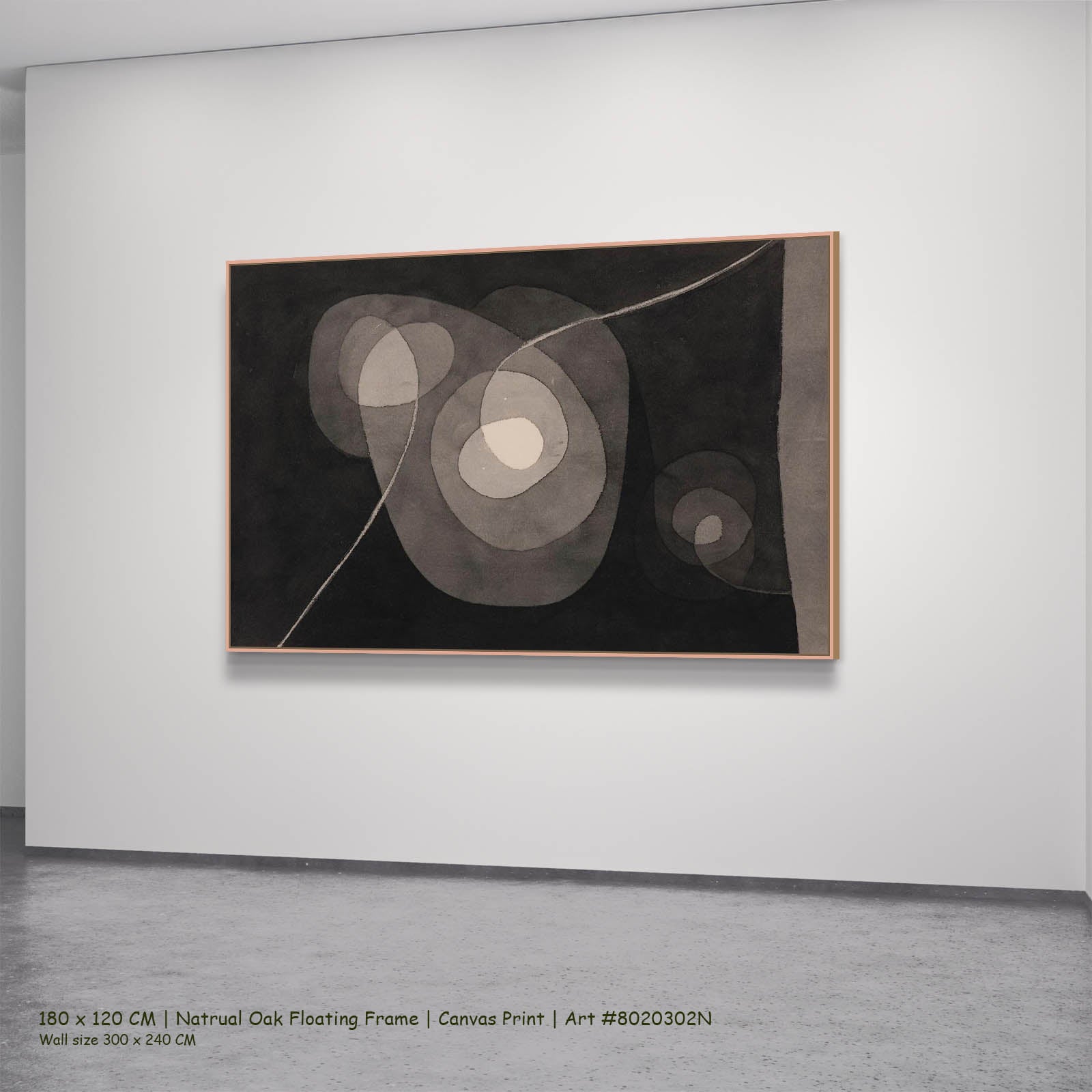 Spiral Screw Flowers II Botanical canvas wall art in a natural oak floating frame, 180 × 120 cm