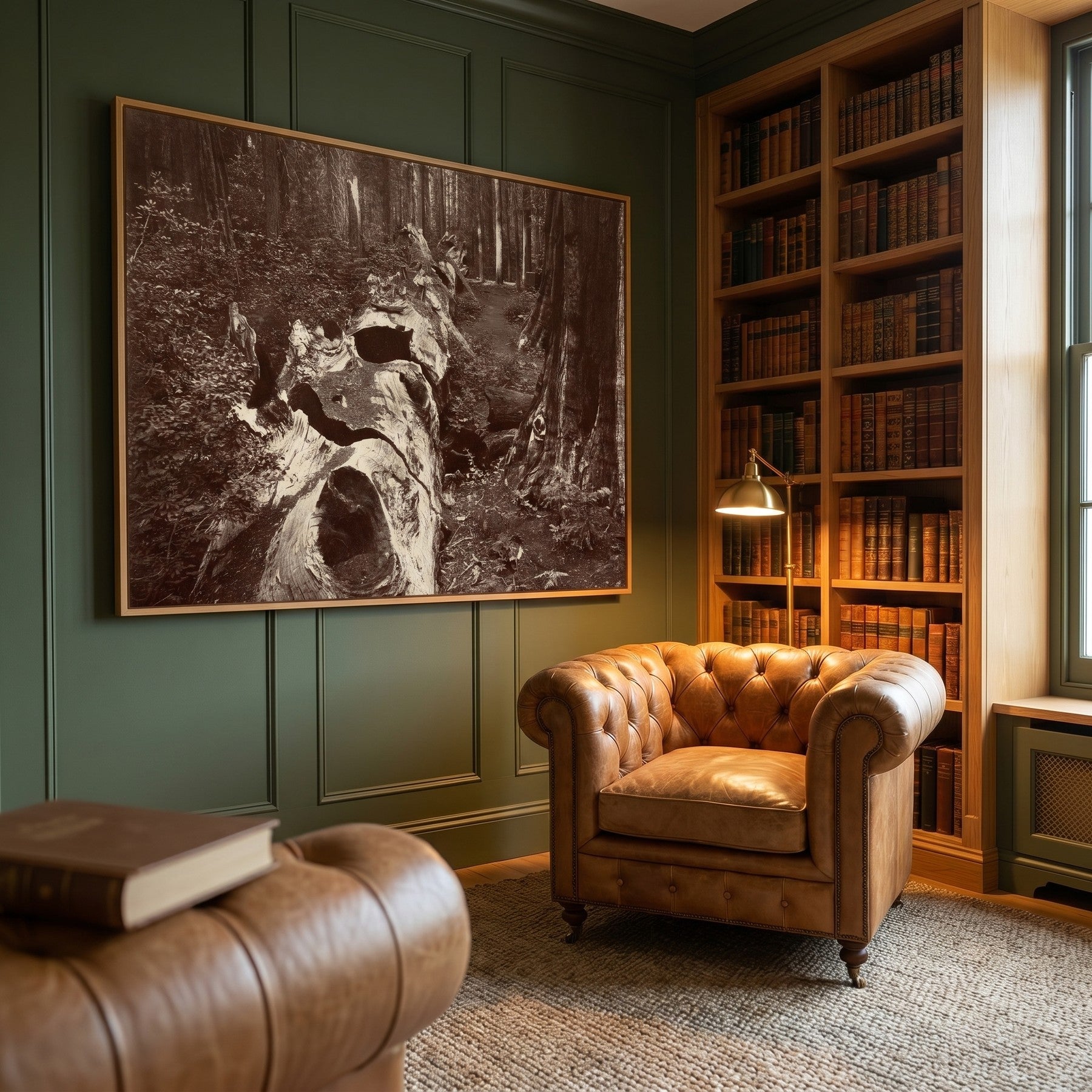 The Father of the Forest, Calaveras Grove Landscape canvas wall art styled in a room setting by Carleton E. Watkins