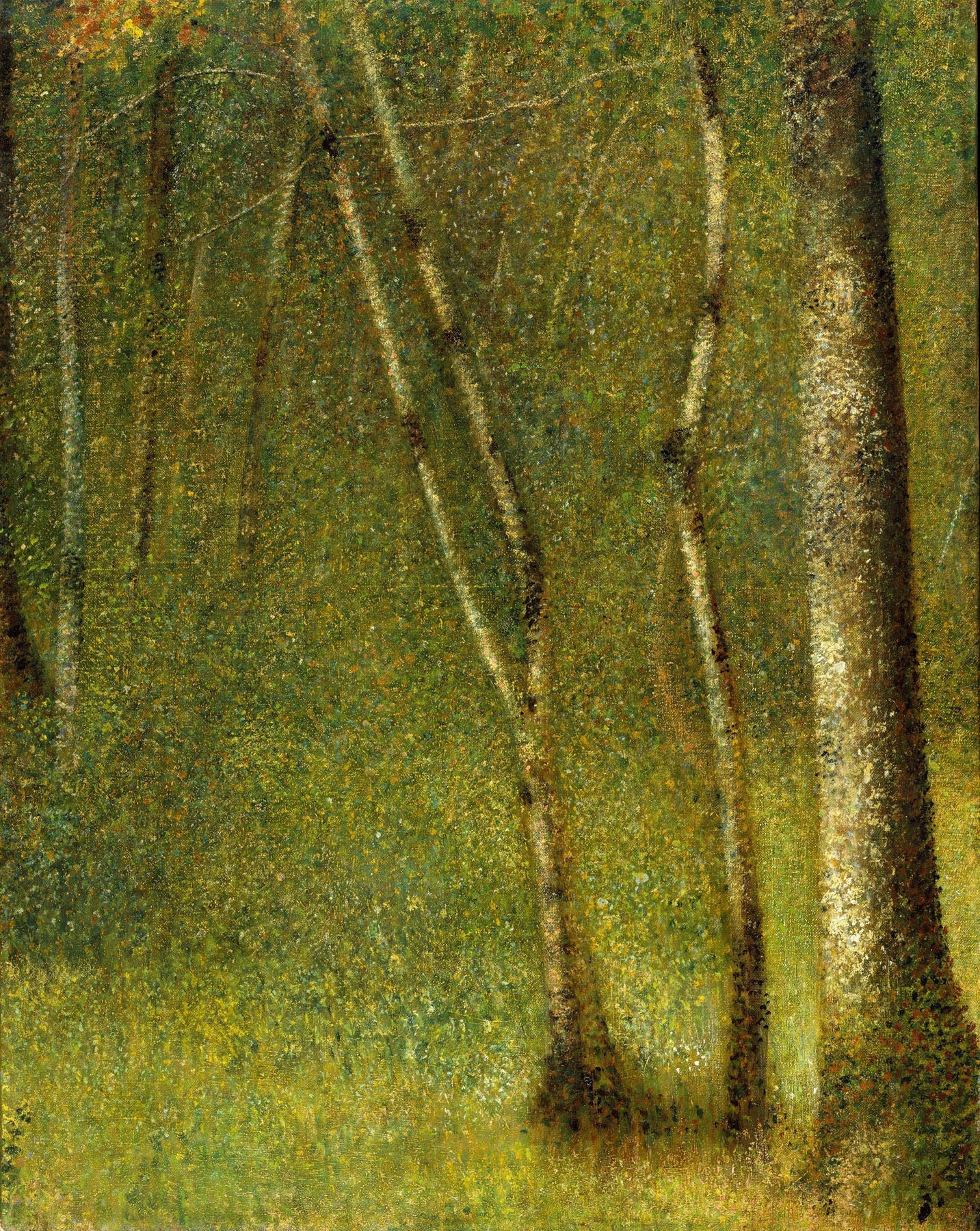 The Forest at Pontaubert — Tall Forest Landscape canvas wall art by Georges Seurat