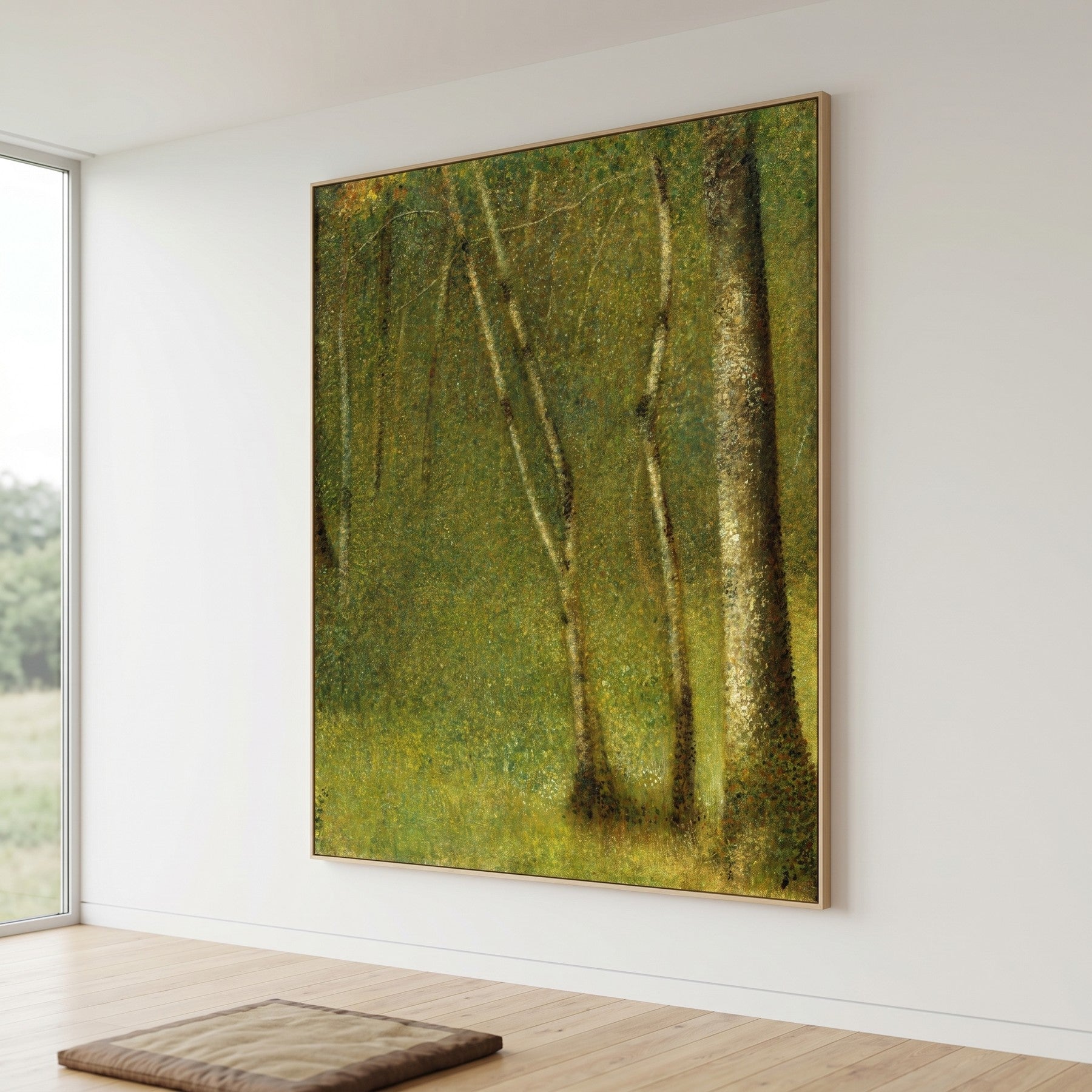 The Forest at Pontaubert Landscape canvas wall art styled in a room setting by Georges Seurat