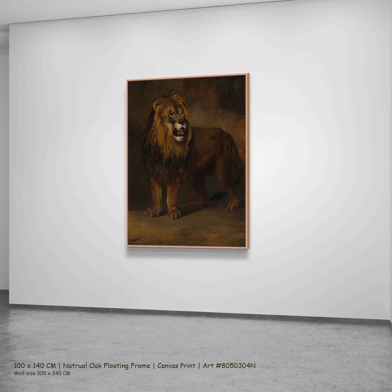 A Lion from the Menagerie of King Louis Napoleon Wildlife canvas wall art in a natural oak floating frame, 100 × 140 cm