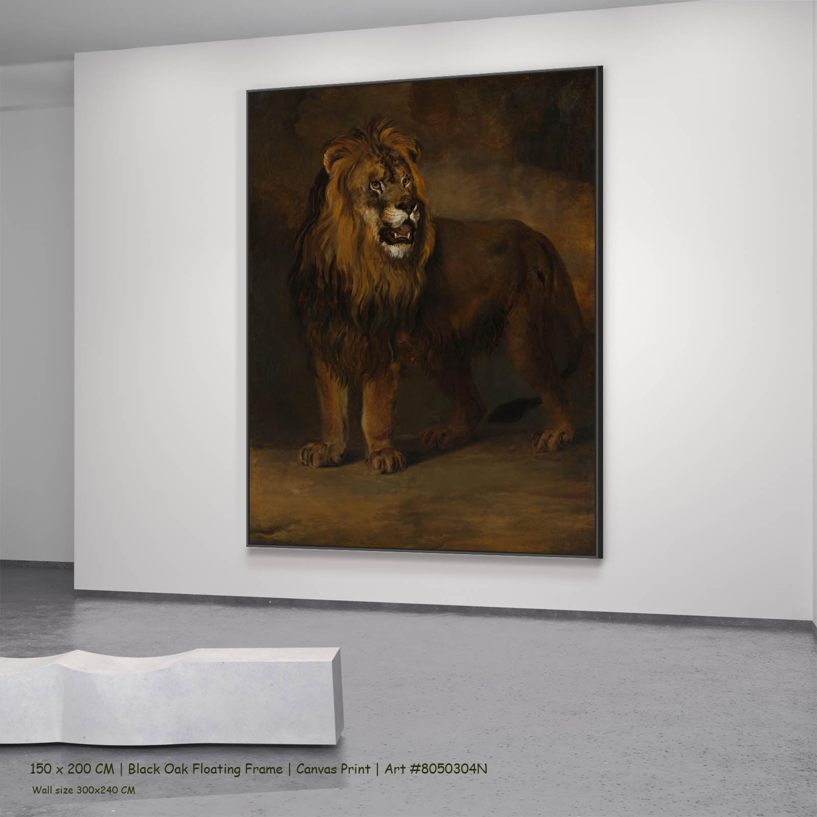 A Lion from the Menagerie of King Louis Napoleon Wildlife canvas wall art in a black oak floating frame, 150 × 200 cm