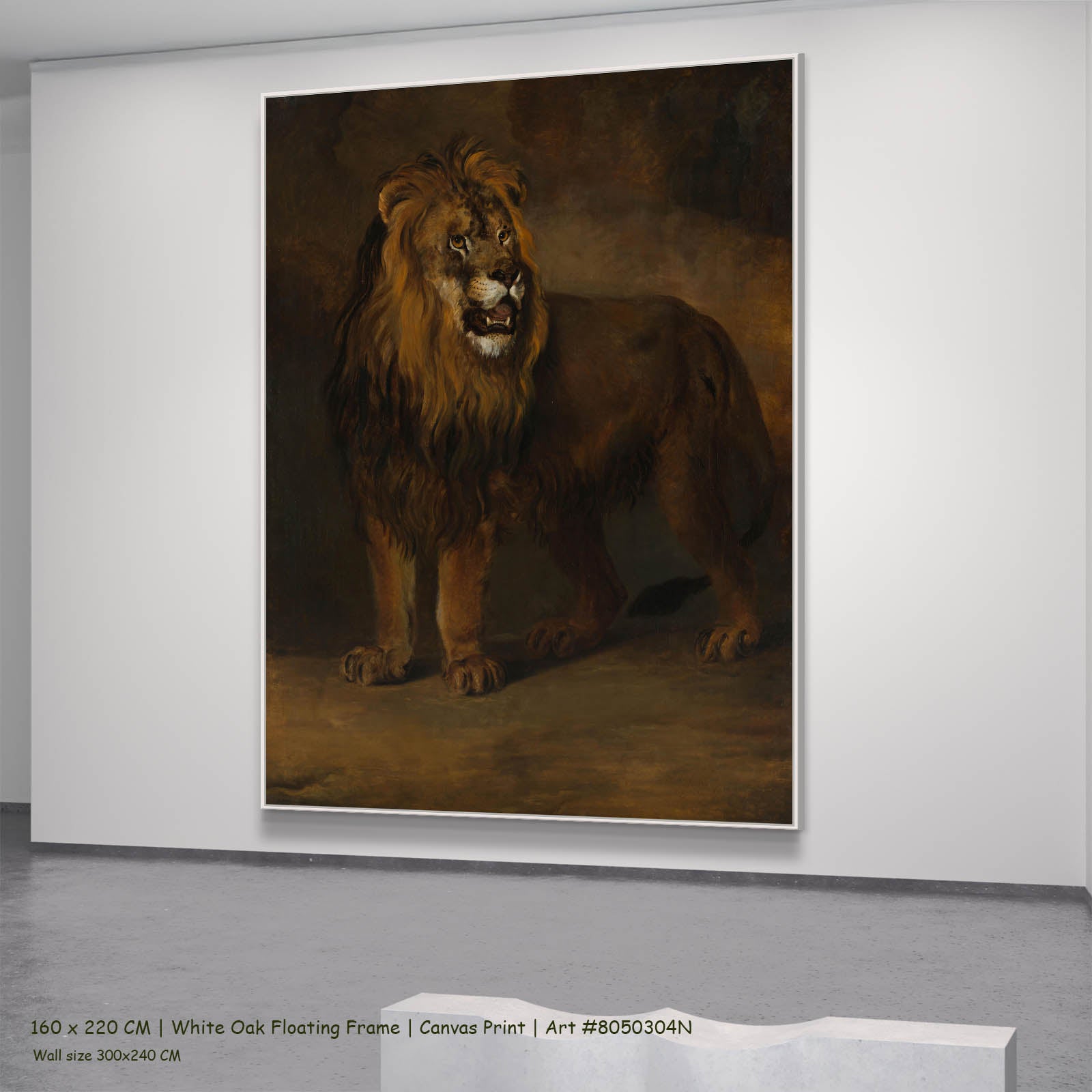 A Lion from the Menagerie of King Louis Napoleon Wildlife canvas wall art in a white oak floating frame, 160 × 220 cm