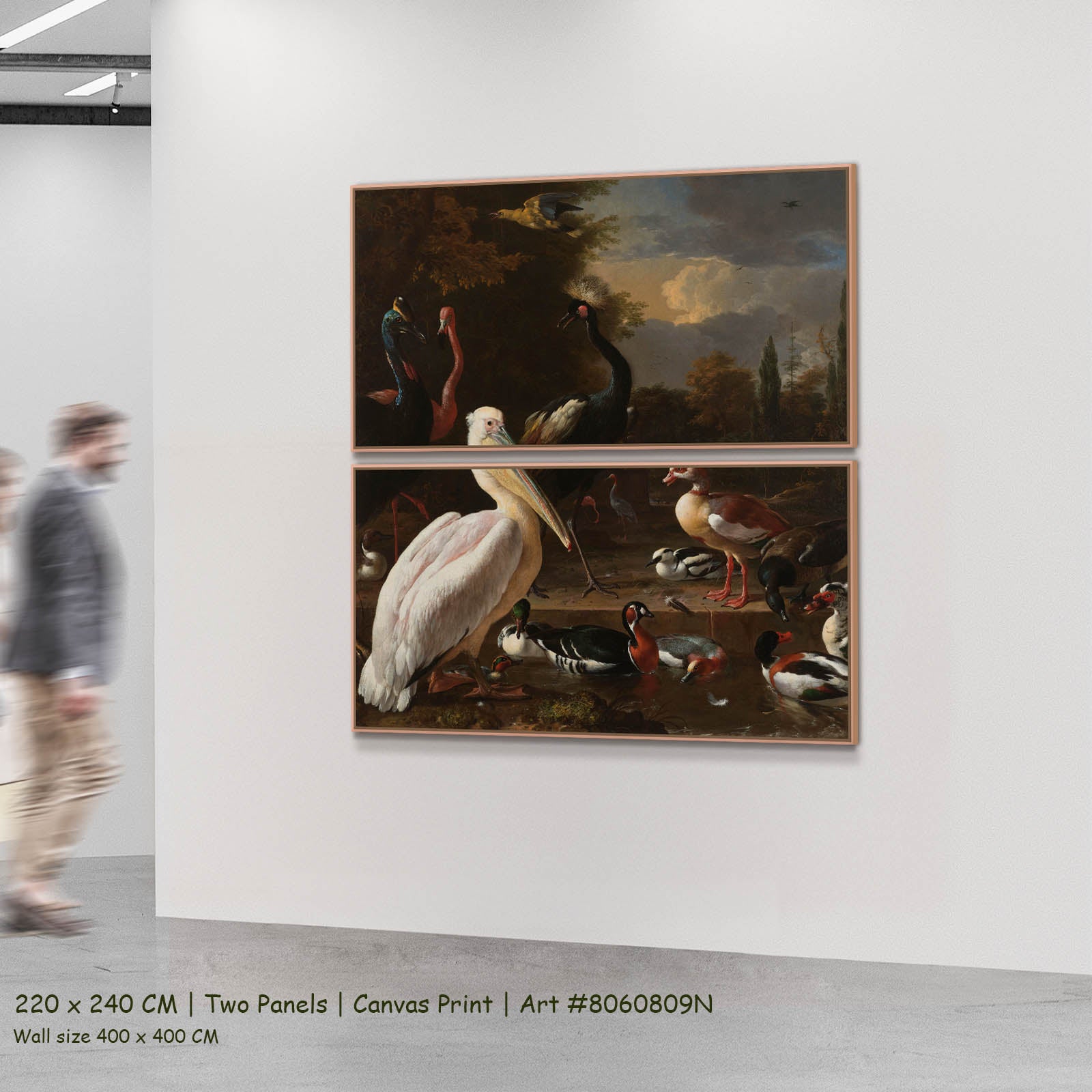 A Pelican & Other Birds (The Floating Feather) Wildlife two-panel canvas wall art set, 220 × 240 cm
