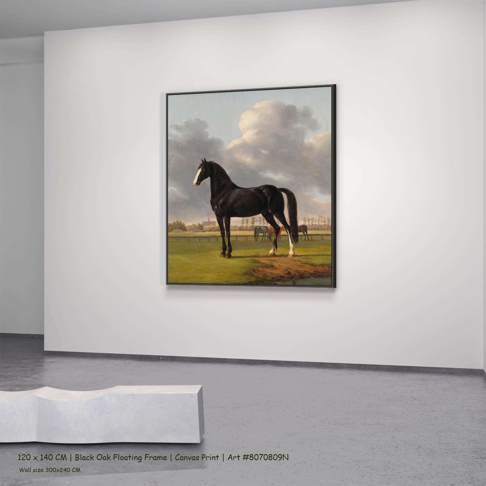 Adriaan van der Hoop's Trotter "De Vlugge" Equestrian canvas wall art in a black oak floating frame, 120 × 140 cm