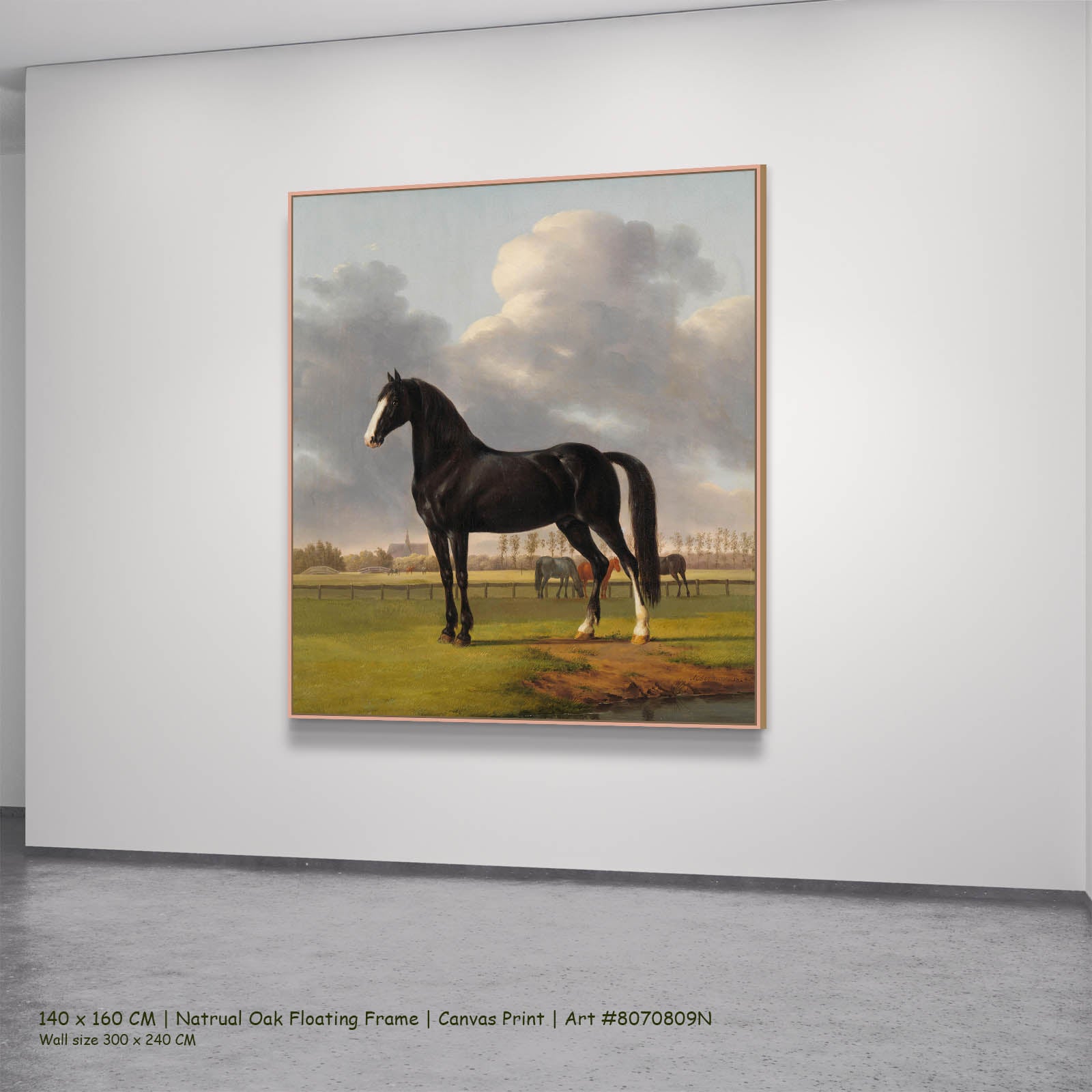 Adriaan van der Hoop's Trotter "De Vlugge" Equestrian canvas wall art in a natural oak floating frame, 140 × 160 cm