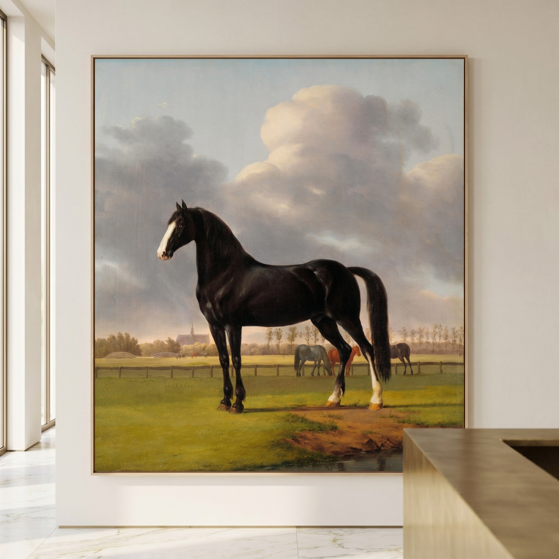 Adriaan van der Hoop's Trotter "De Vlugge" Tall Equestrian canvas wall art framed and hung on a wall by Anthony Oberman