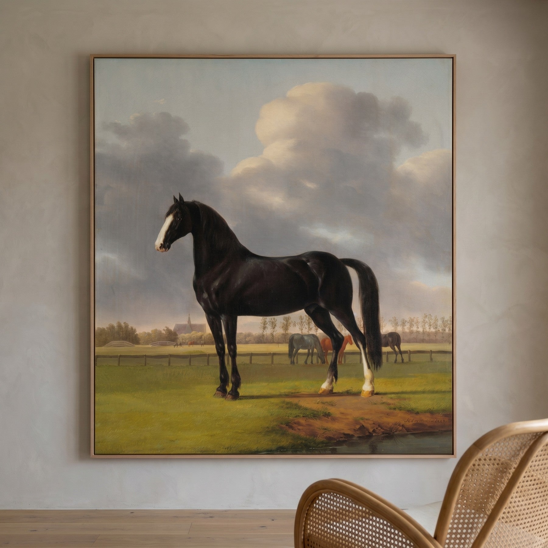 Adriaan van der Hoop's Trotter "De Vlugge" Equestrian canvas wall art styled in a room setting by Anthony Oberman