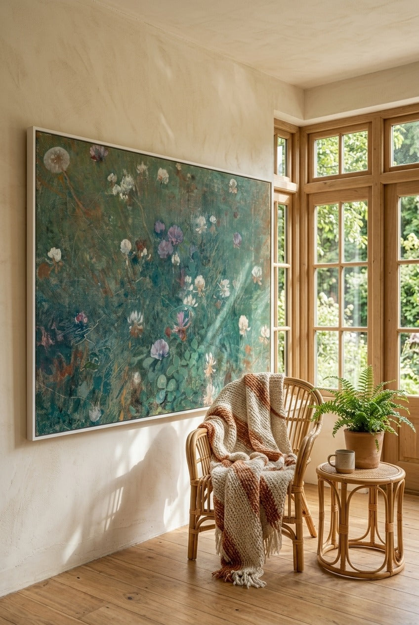 Jac van Looij by Jac van Looij — large green and grey Floral canvas art displayed on a wall
