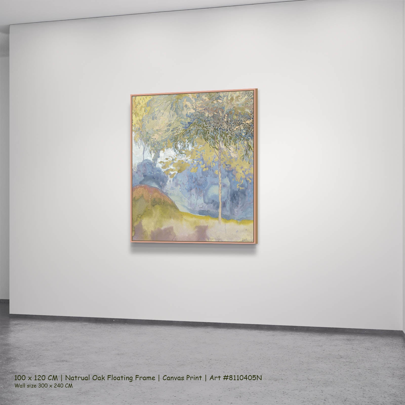 Wooded Landscape Landscape canvas wall art in a natural oak floating frame, 100 × 120 cm