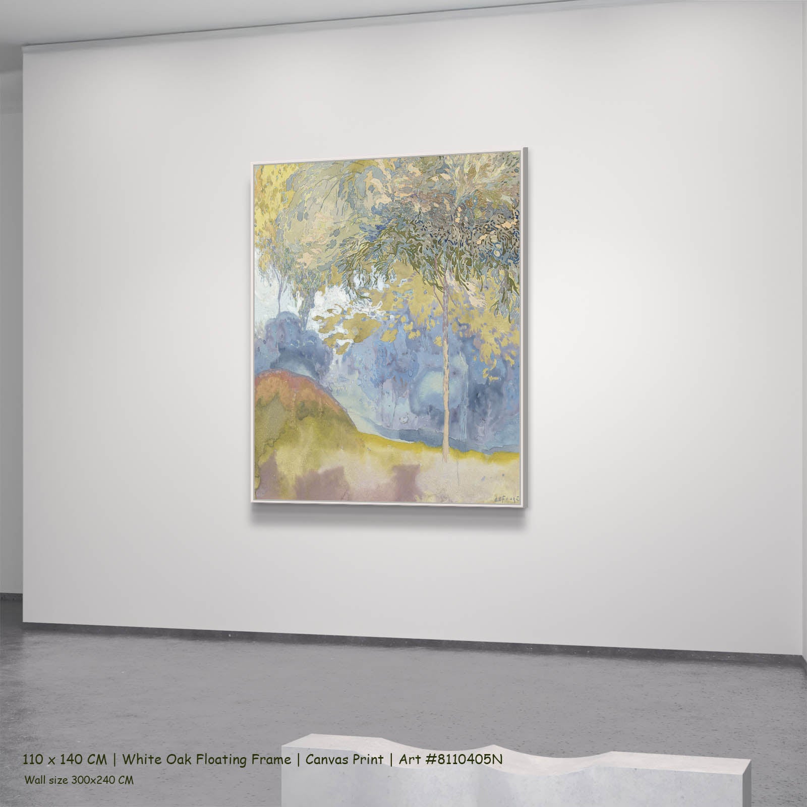 Wooded Landscape Landscape canvas wall art in a white oak floating frame, 110 × 140 cm