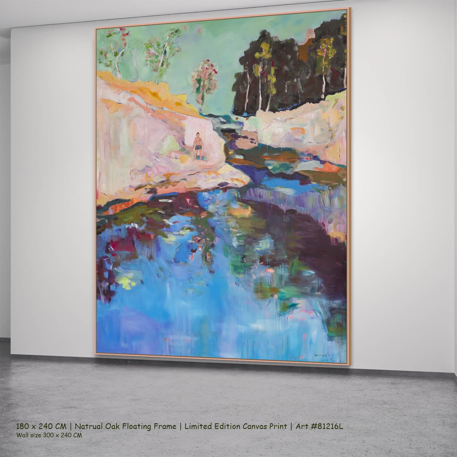 Find a Way Abstract canvas wall art in a natural oak floating frame, 180 × 240 cm
