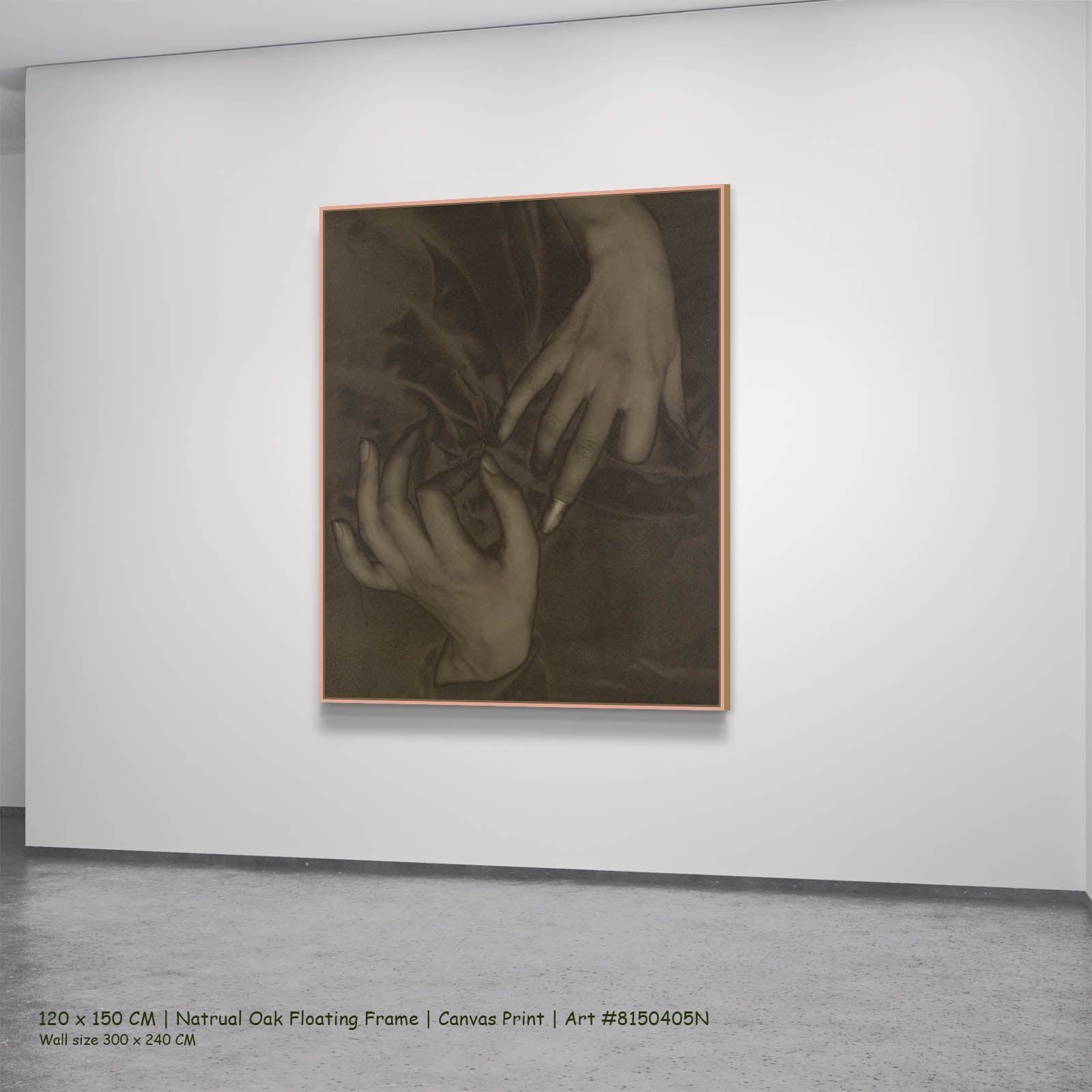 Georgia O'Keeffe — Hands and Thimble Photography canvas wall art in a natural oak floating frame, 120 × 150 cm
