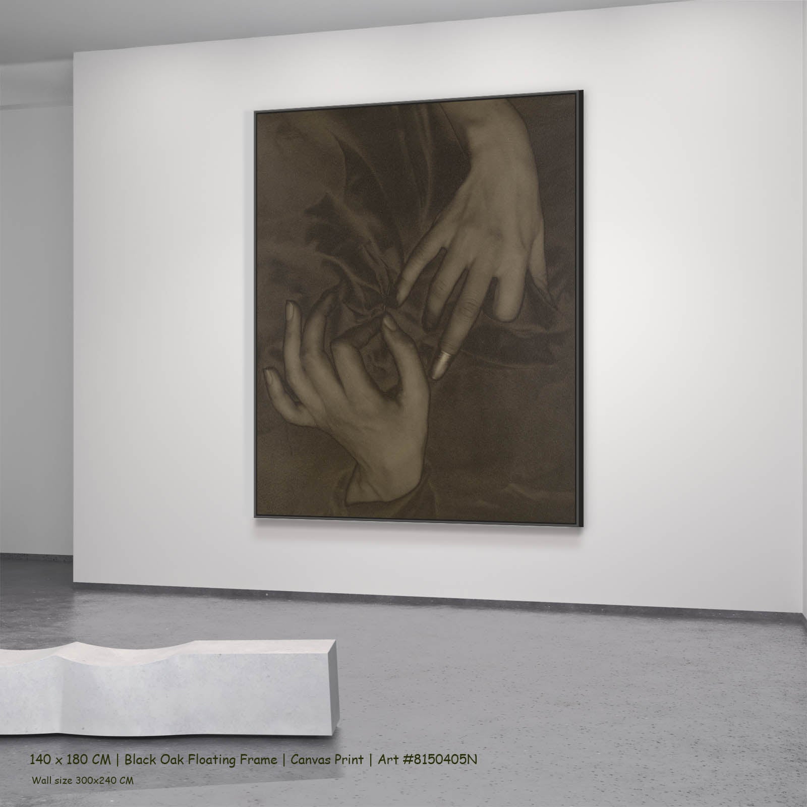 Georgia O'Keeffe — Hands and Thimble Photography canvas wall art in a black oak floating frame, 140 × 180 cm
