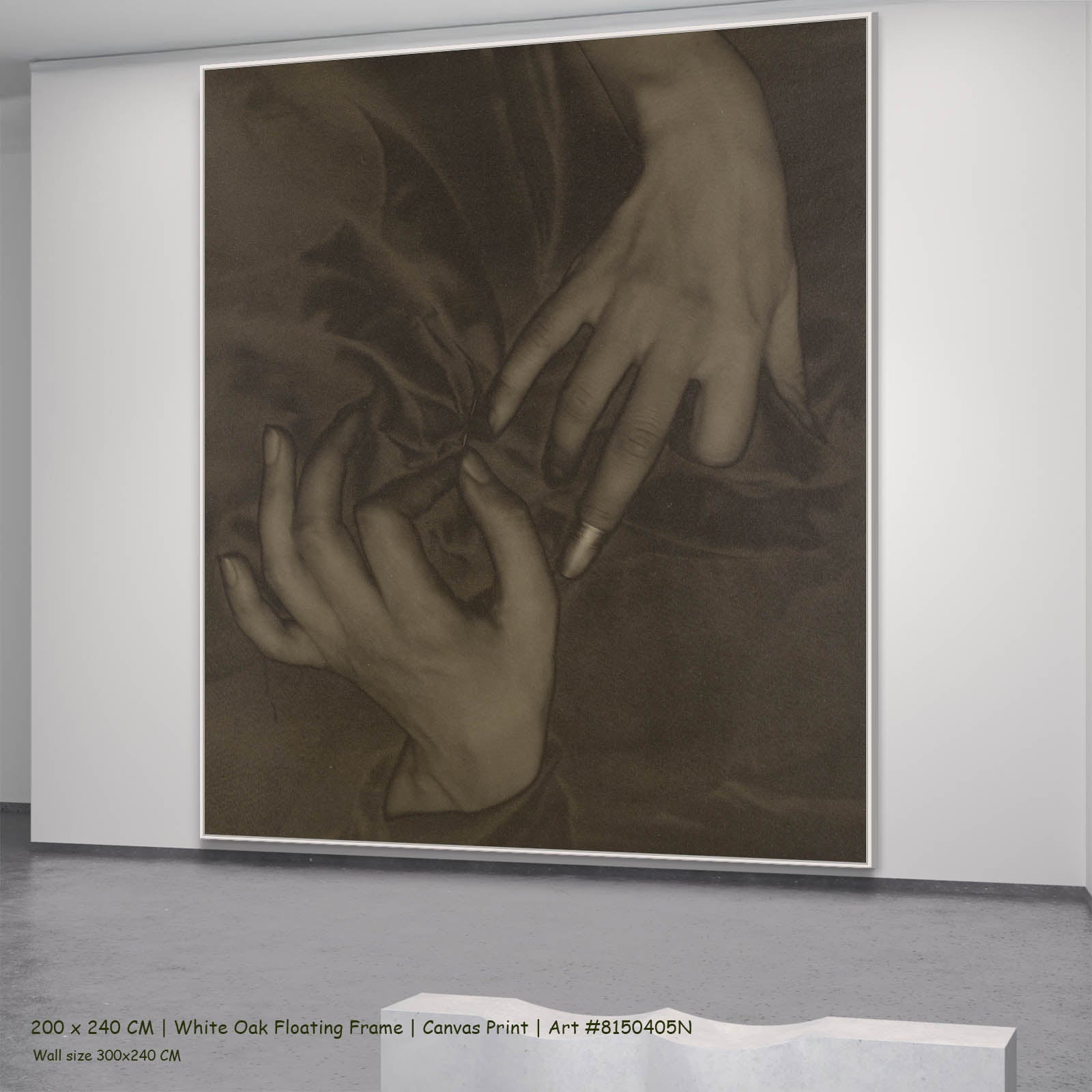 Georgia O'Keeffe — Hands and Thimble Photography canvas wall art in a white oak floating frame, 200 × 240 cm
