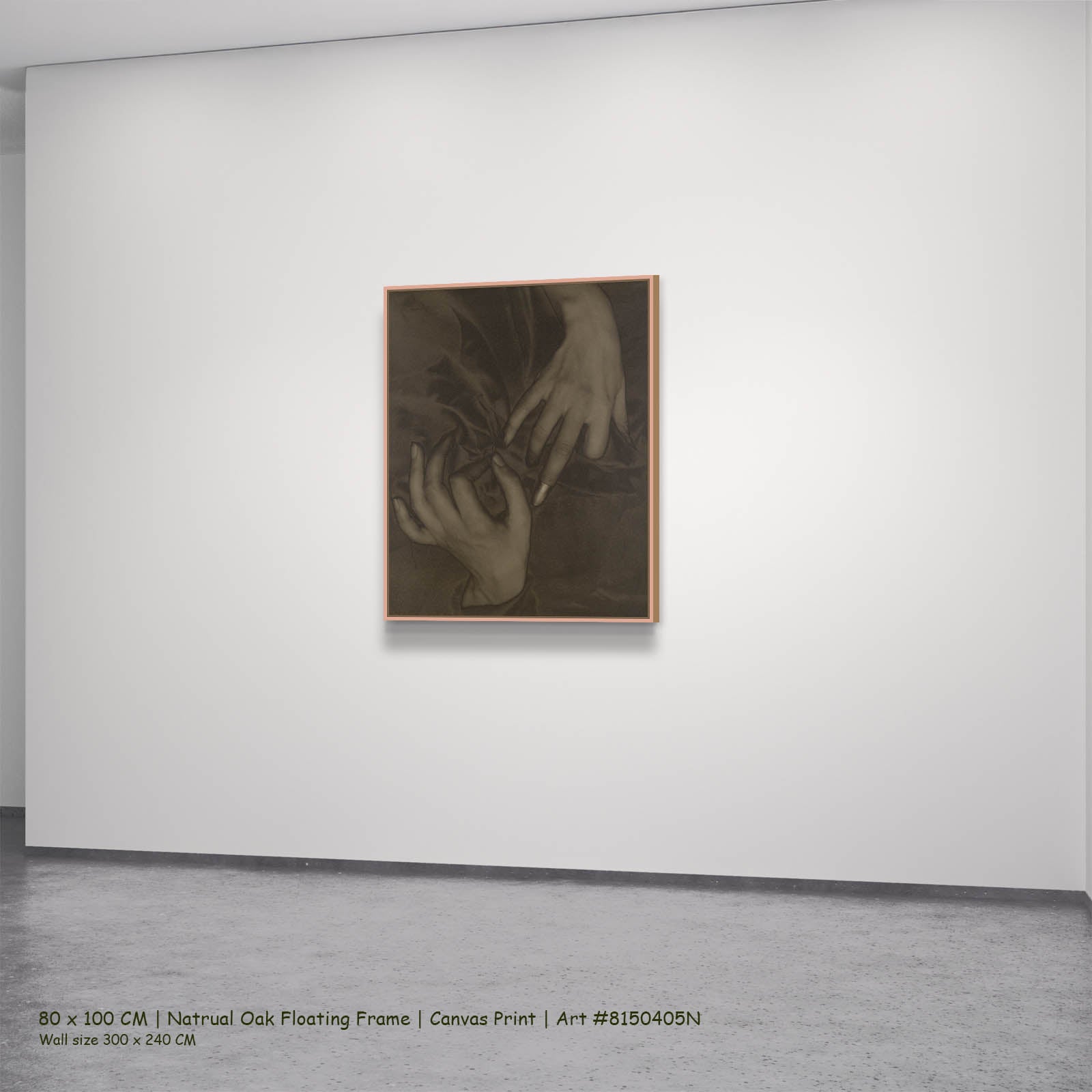 Georgia O'Keeffe — Hands and Thimble Photography canvas wall art in a natural oak floating frame, 80 × 100 cm