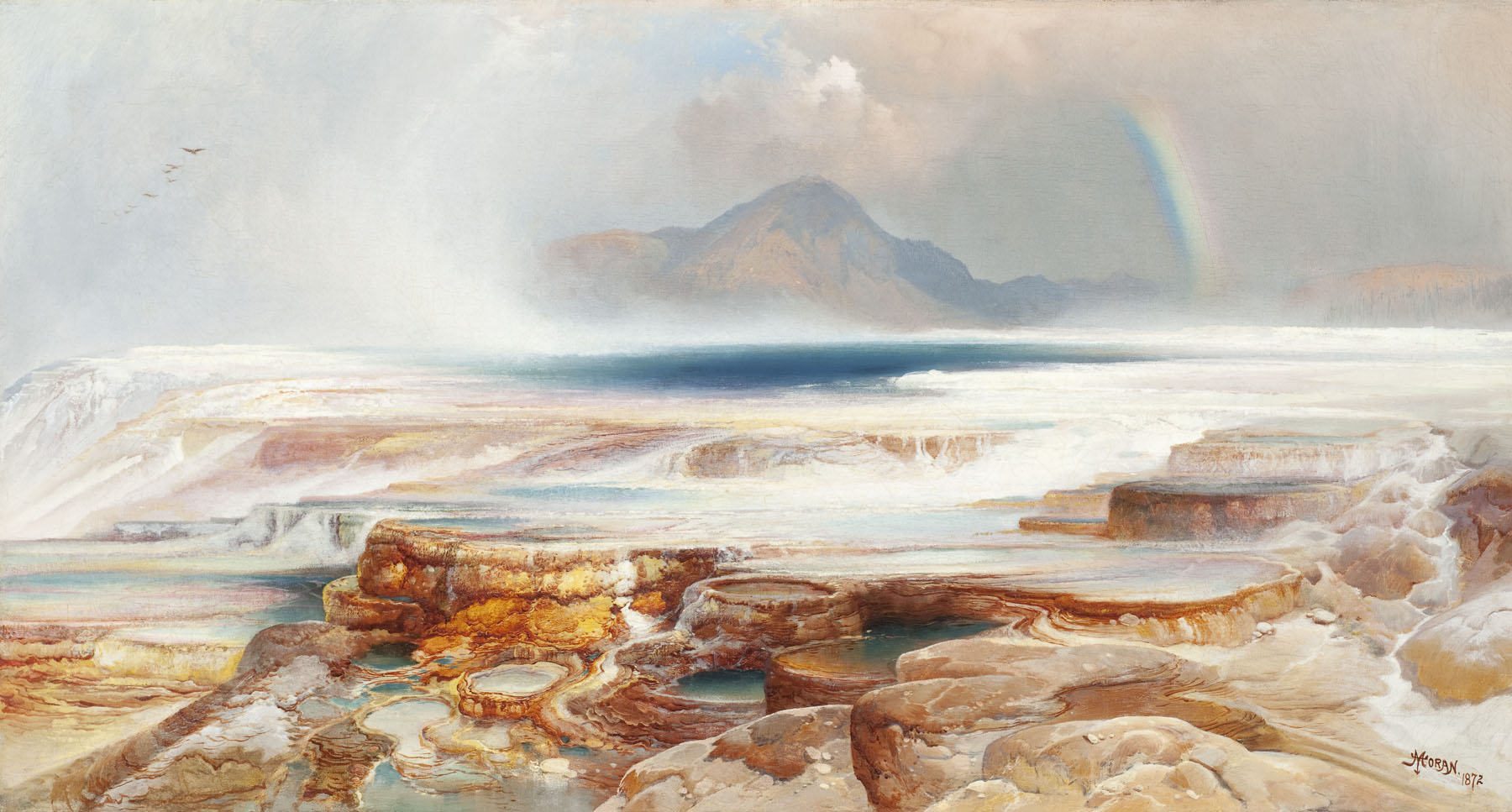 Hot Springs of the Yellowstone — Large Landscape canvas wall art by Thomas Moran