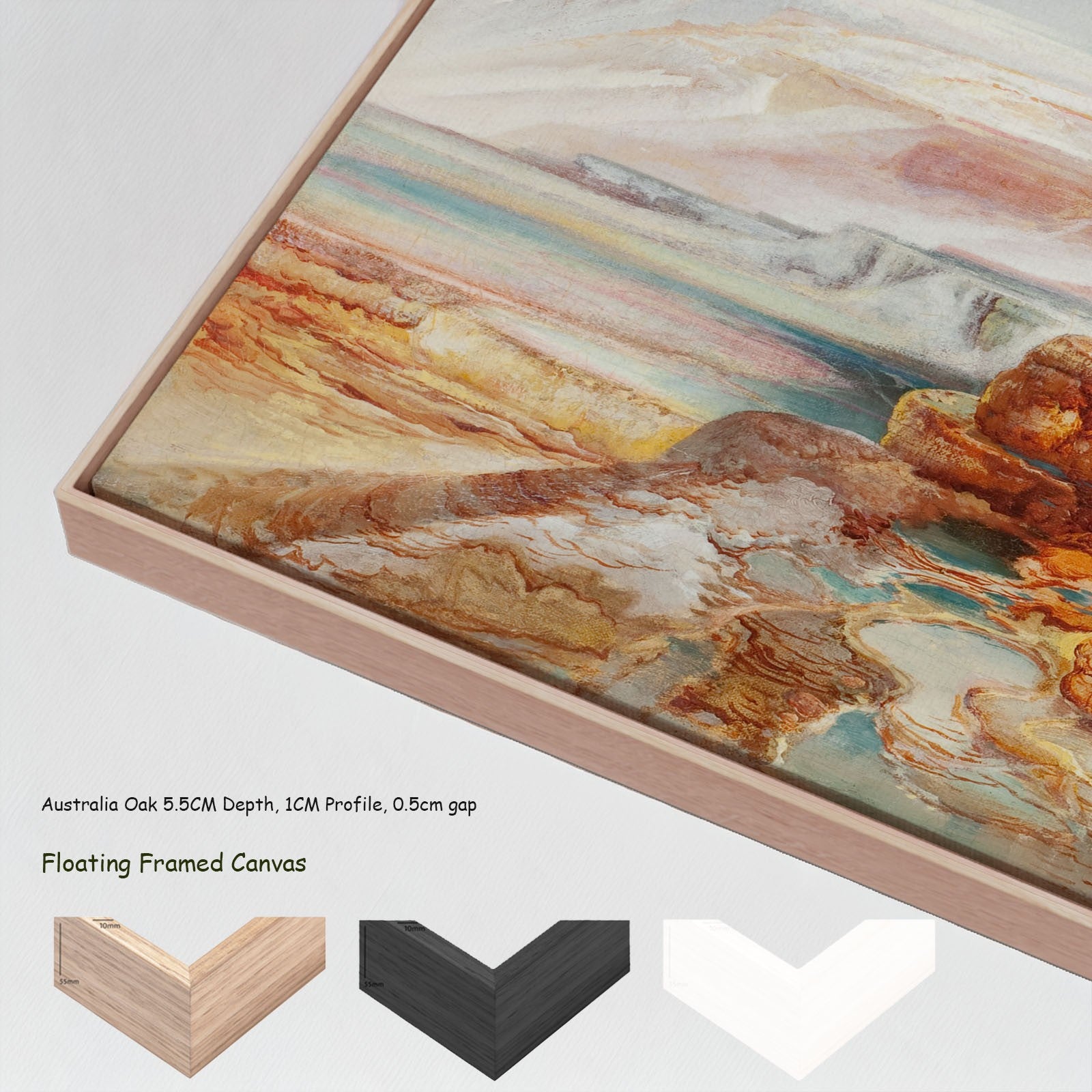 Hot Springs of the Yellowstone canvas wall art with floating frame options