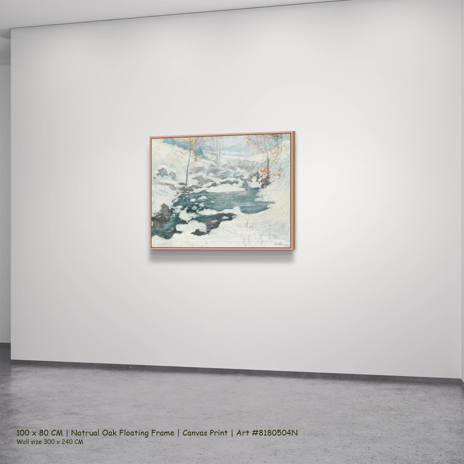 Icebound Landscape canvas wall art in a natural oak floating frame, 100 × 80 cm