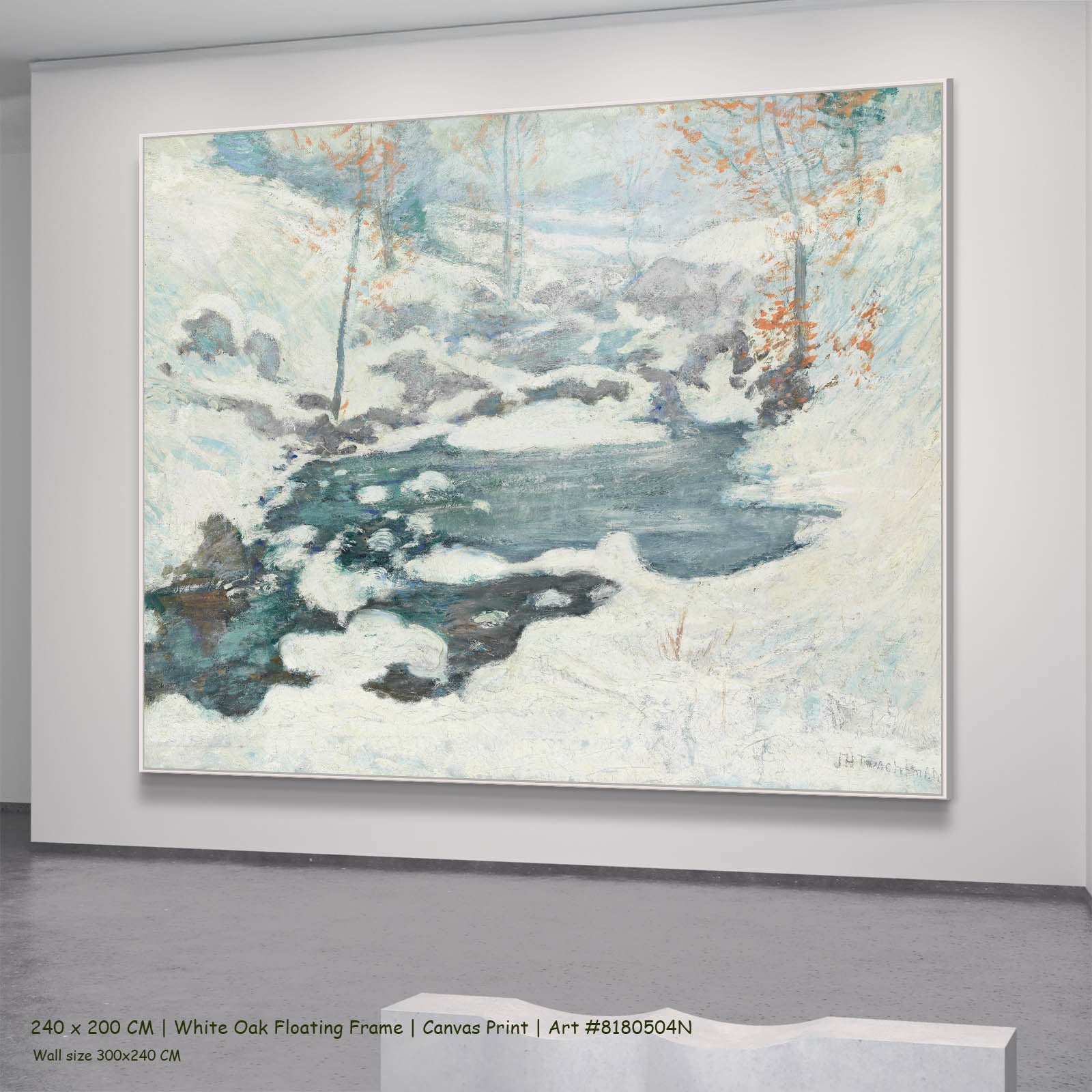Icebound Landscape canvas wall art in a white oak floating frame, 240 × 200 cm