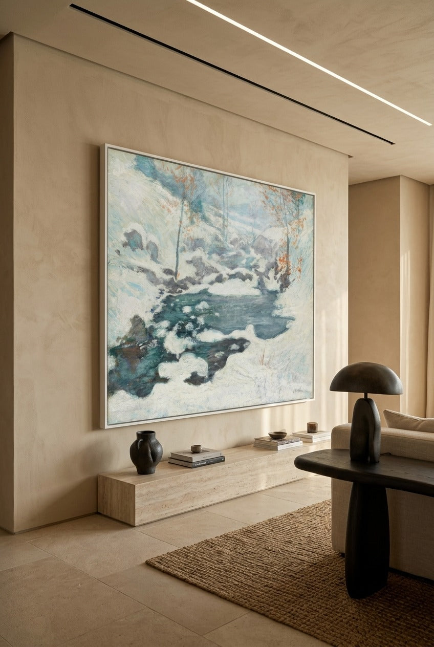 John Henry Twachtman by John Henry Twachtman — large blue and white Impressionist canvas art displayed on a wall