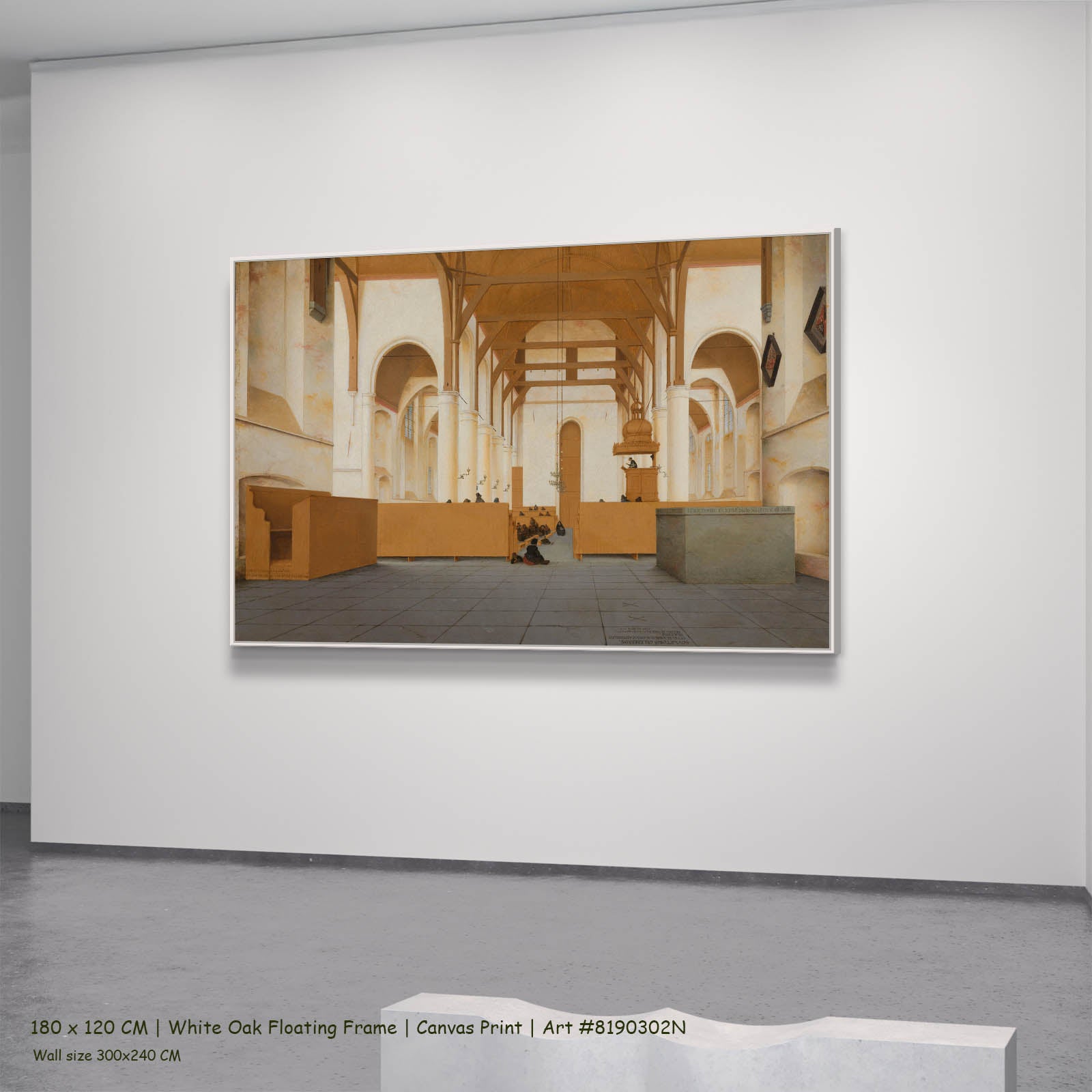 Interior of the Sint Odulphuskerk, Assendelft Architecture canvas wall art in a white oak floating frame, 180 × 120 cm
