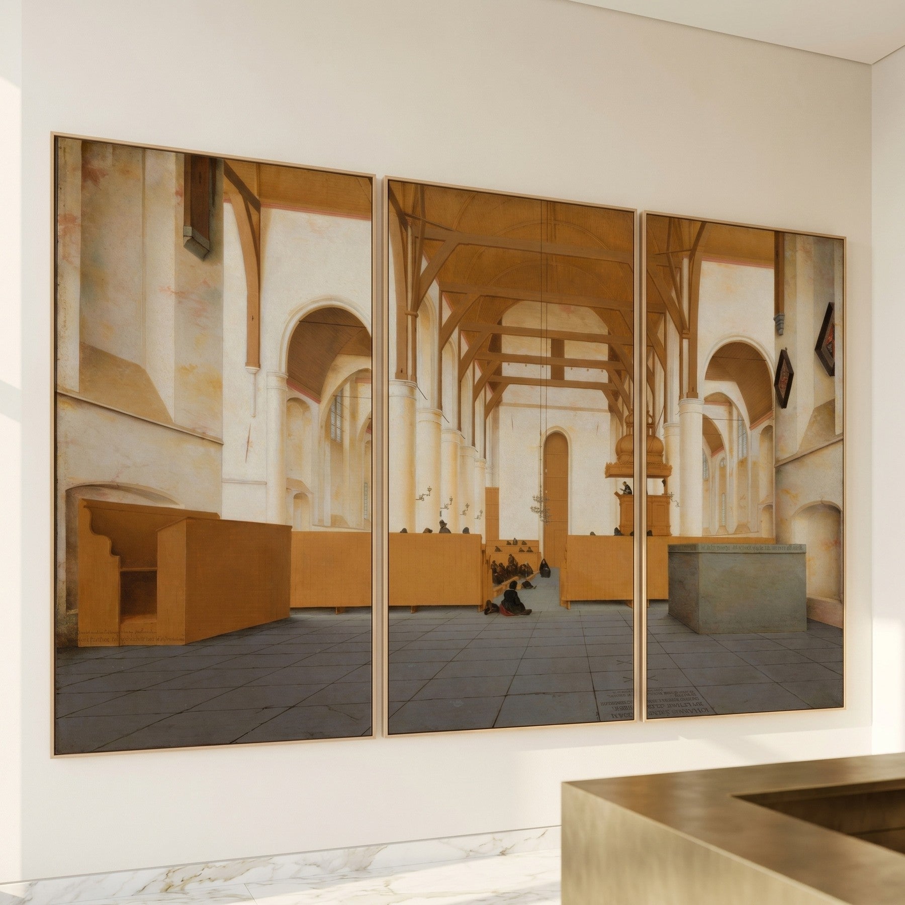 Interior of the Sint Odulphuskerk, Assendelft Architecture three-panel canvas wall art set