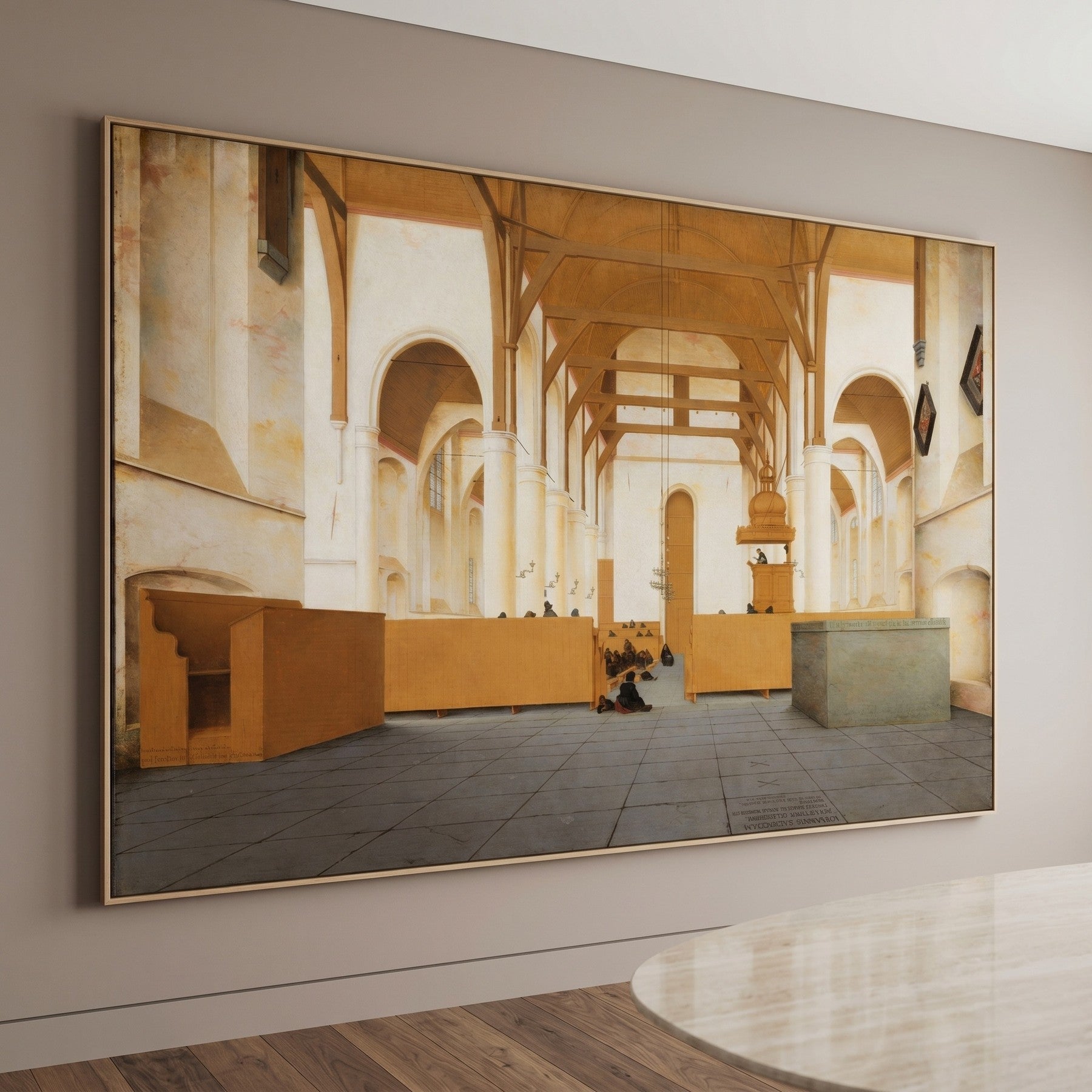 Interior of the Sint Odulphuskerk, Assendelft Large Architecture canvas wall art framed and hung on a wall by Pieter Jansz