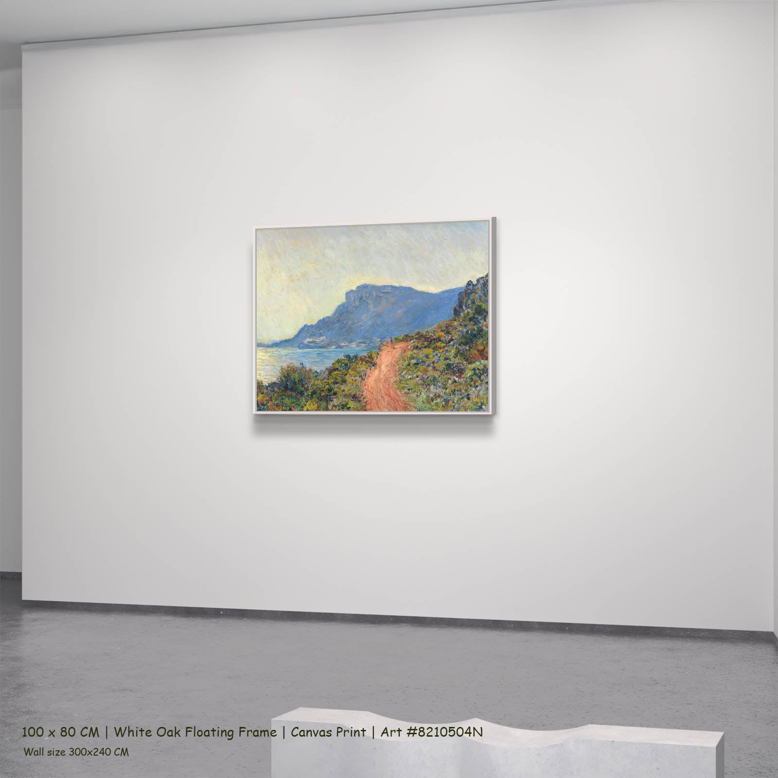 La Corniche near Monaco Coastal canvas wall art in a white oak floating frame, 100 × 80 cm