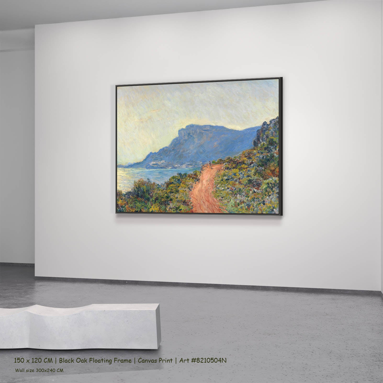 La Corniche near Monaco Coastal canvas wall art in a black oak floating frame, 150 × 120 cm