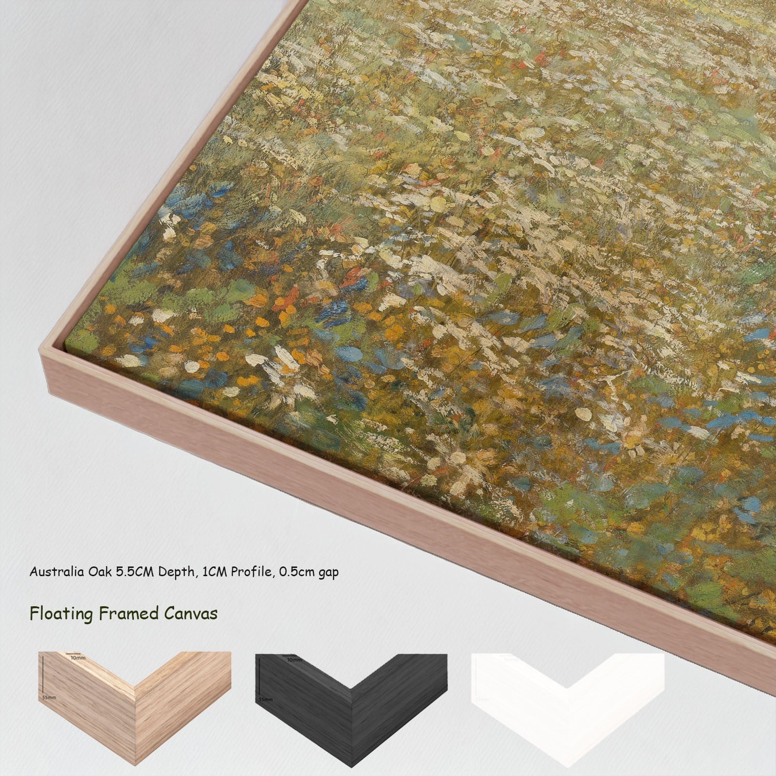 Meadow in Bloom canvas wall art with floating frame options