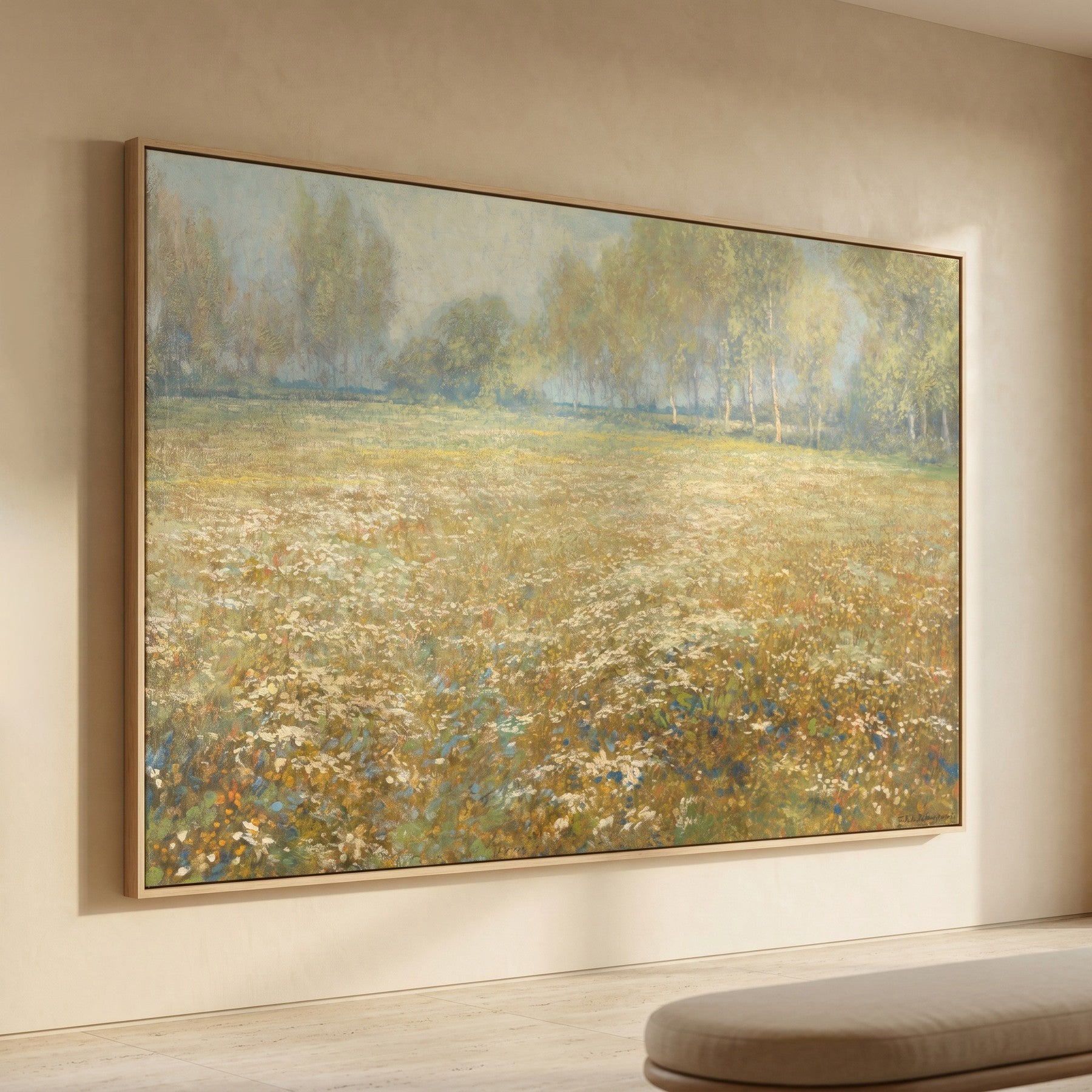 Meadow in Bloom Large Floral Meadow canvas wall art framed and hung on a wall by Egbert Rubertus Derk Schaap