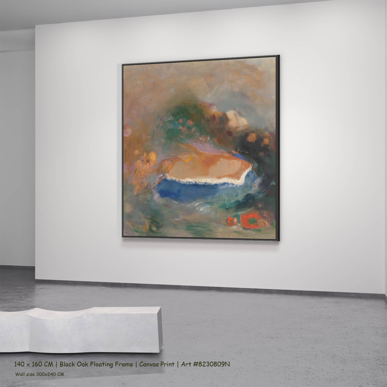 Ophelia with a Blue Wimple Figure canvas wall art in a black oak floating frame, 140 × 160 cm