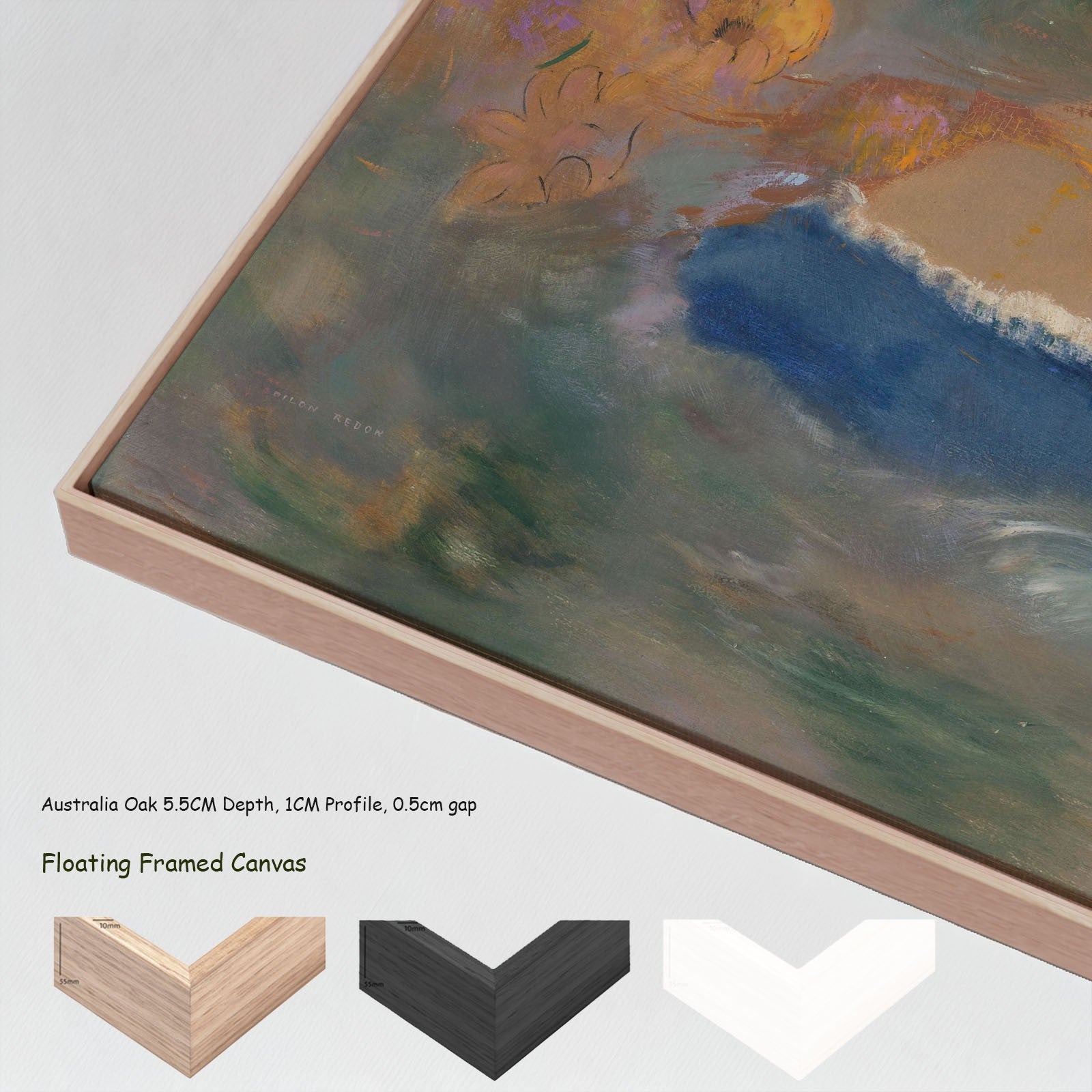 Ophelia with a Blue Wimple canvas wall art with floating frame options