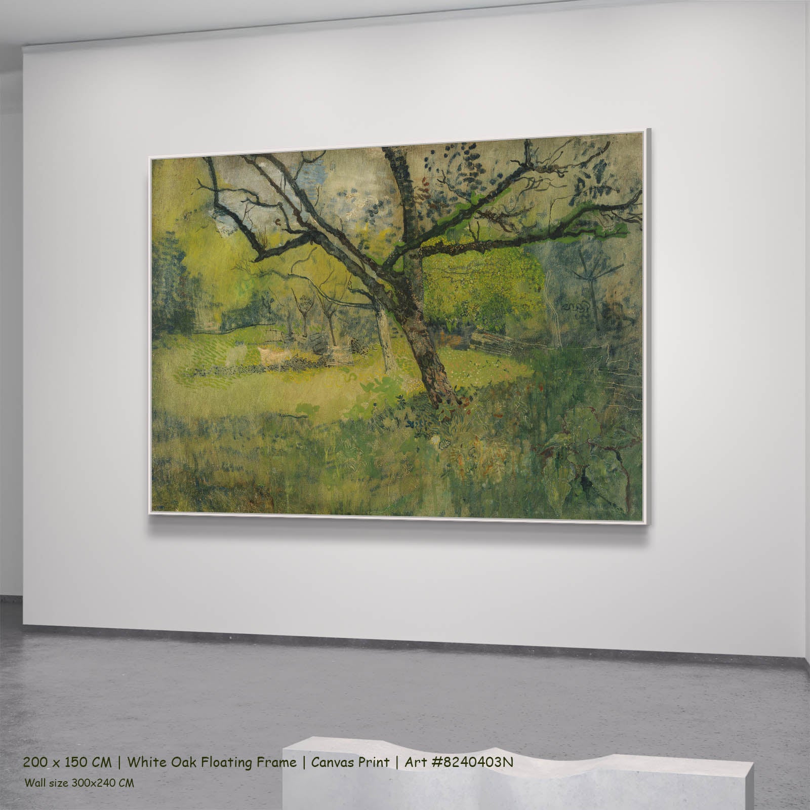 Orchard at Eemnes Landscape canvas wall art in a white oak floating frame, 200 × 150 cm