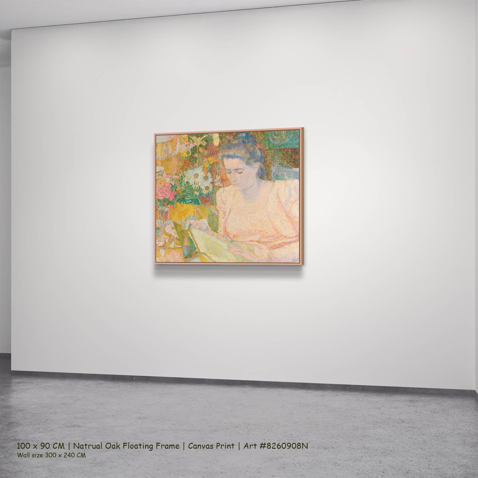 Portrait of Marie Jeanette de Lange Portrait canvas wall art in a natural oak floating frame, 100 × 90 cm