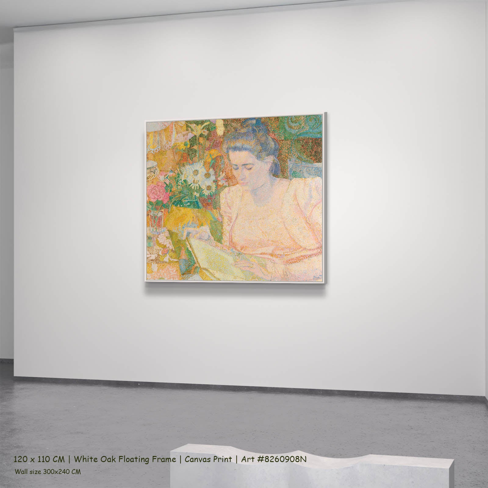 Portrait of Marie Jeanette de Lange Portrait canvas wall art in a white oak floating frame, 120 × 110 cm