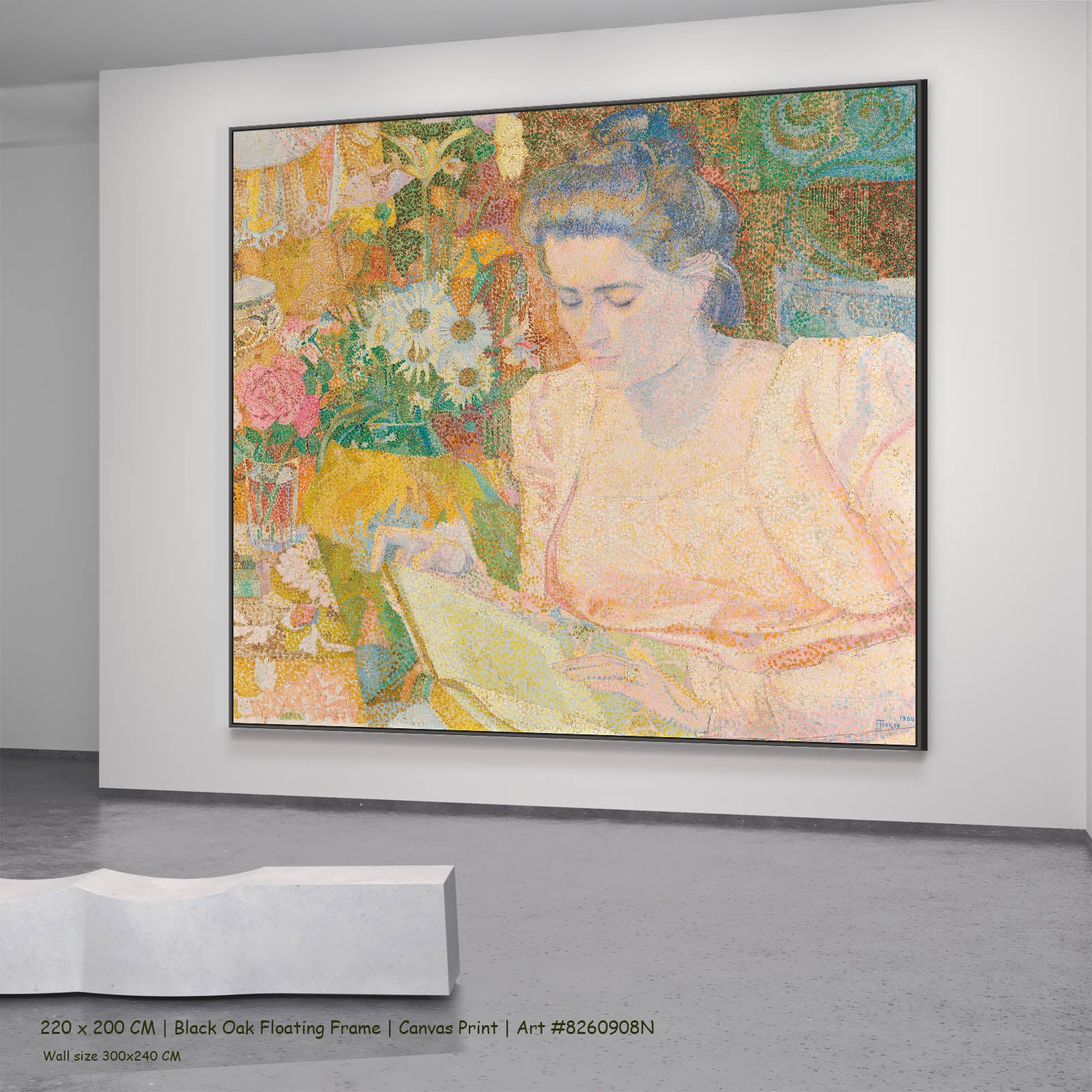 Portrait of Marie Jeanette de Lange Portrait canvas wall art in a black oak floating frame, 220 × 200 cm