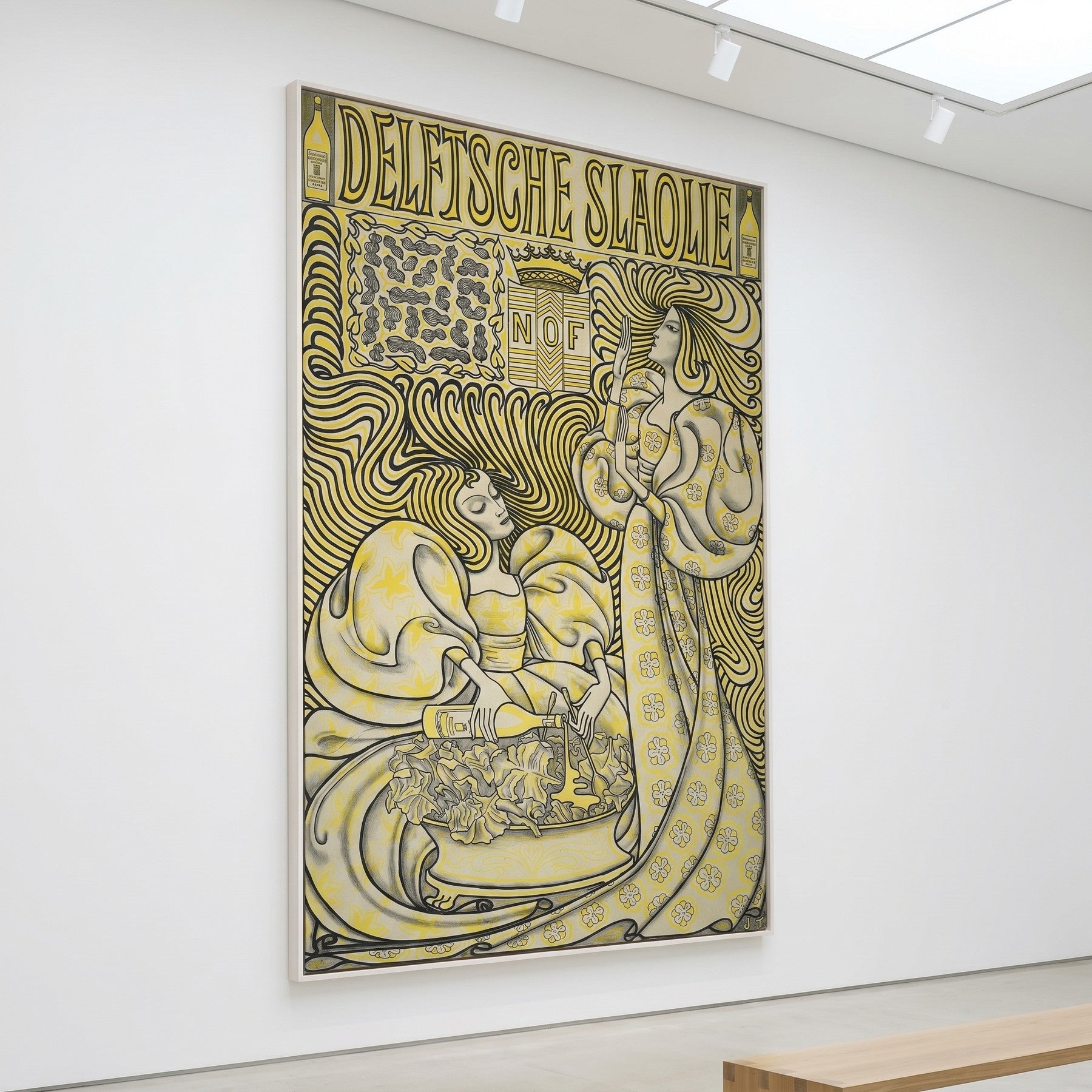 Delftsche Slaolie (Delft Salad Oil Poster) Tall Art Nouveau canvas wall art framed and hung on a wall by Jan Toorop