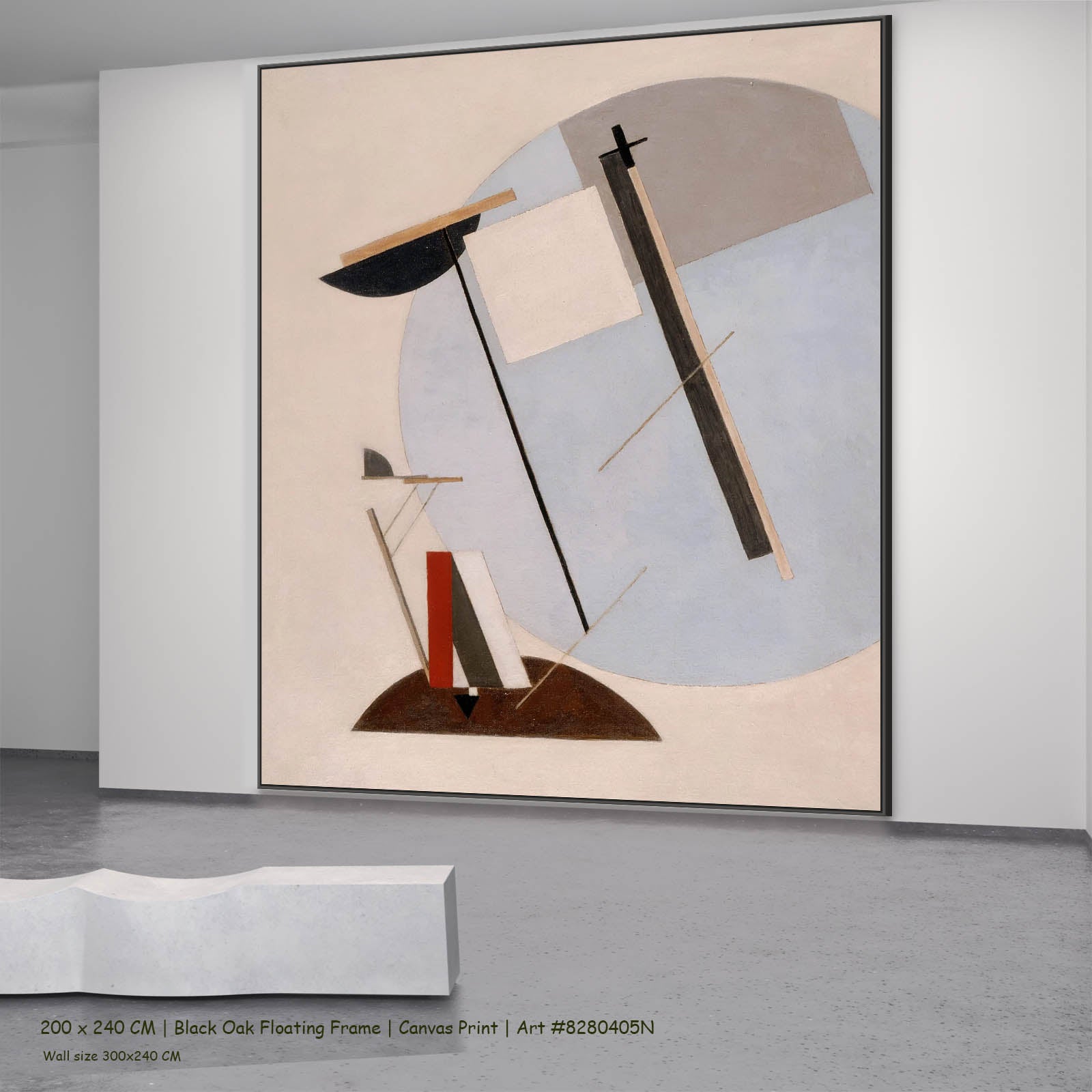 Proun 3A Abstract canvas wall art in a black oak floating frame, 200 × 240 cm