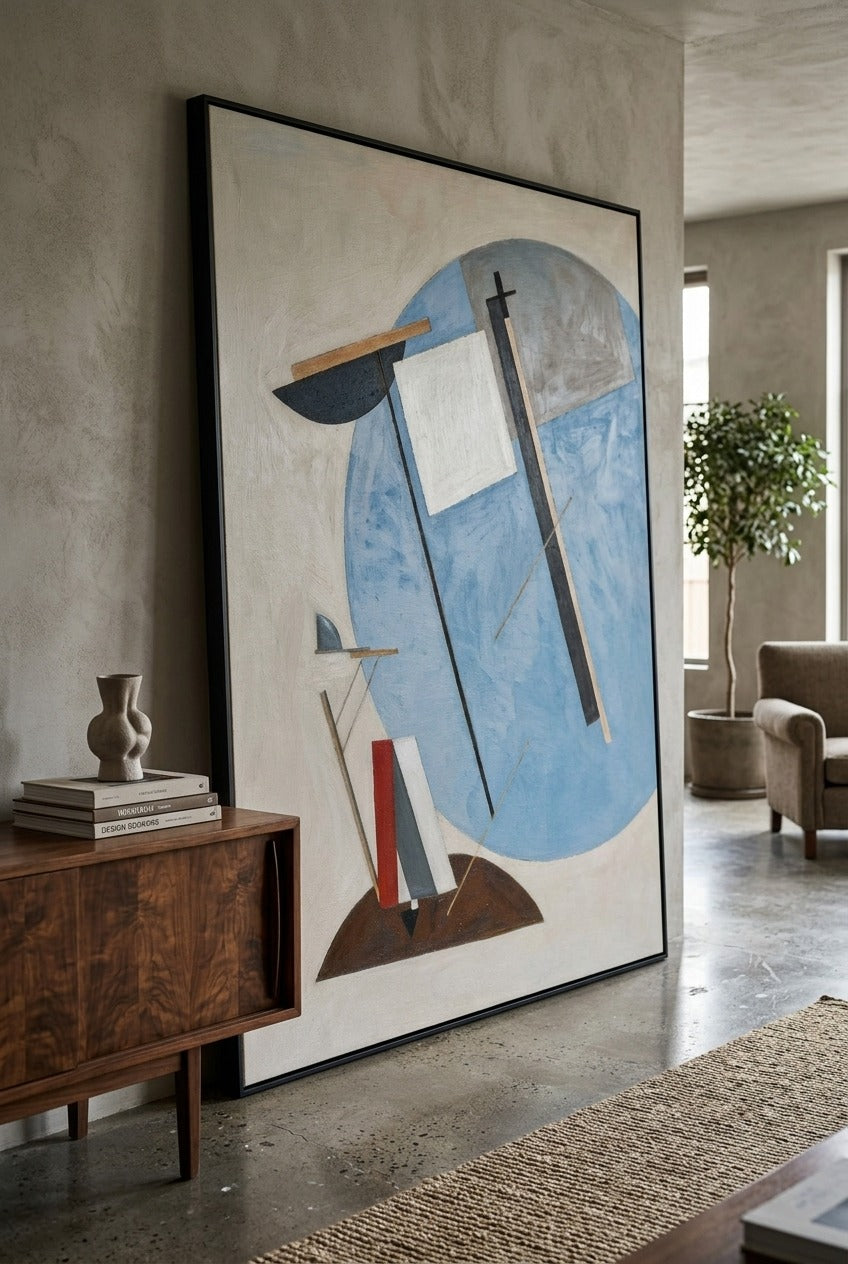 El Lissitzky by El Lissitzky — large brown and white Abstract canvas art displayed on a wall
