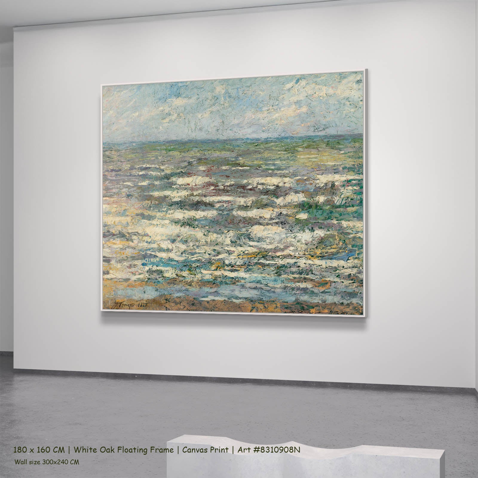 The Sea Seascape canvas wall art in a white oak floating frame, 180 × 160 cm
