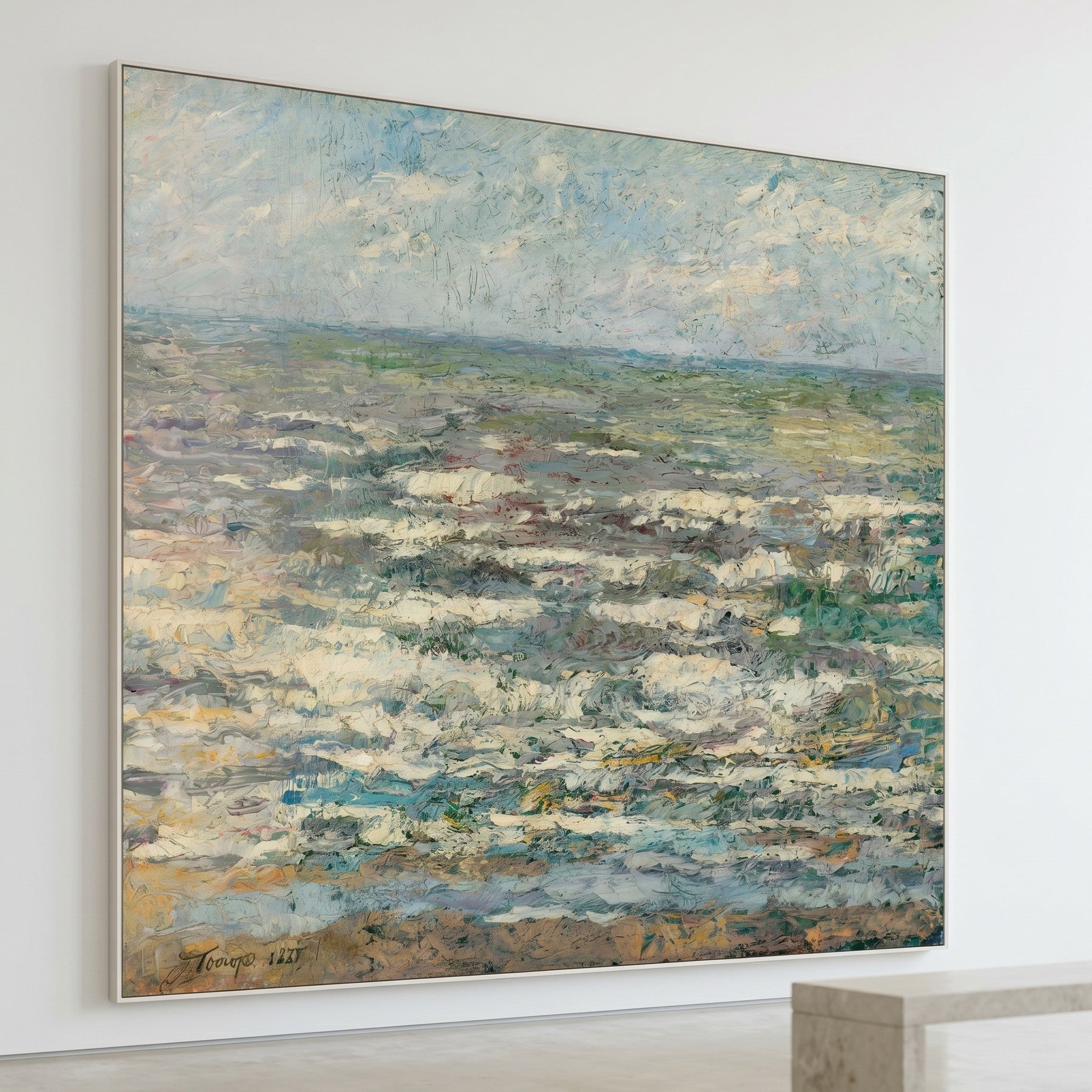 The Sea Large Seascape canvas wall art framed and hung on a wall by Jan Toorop